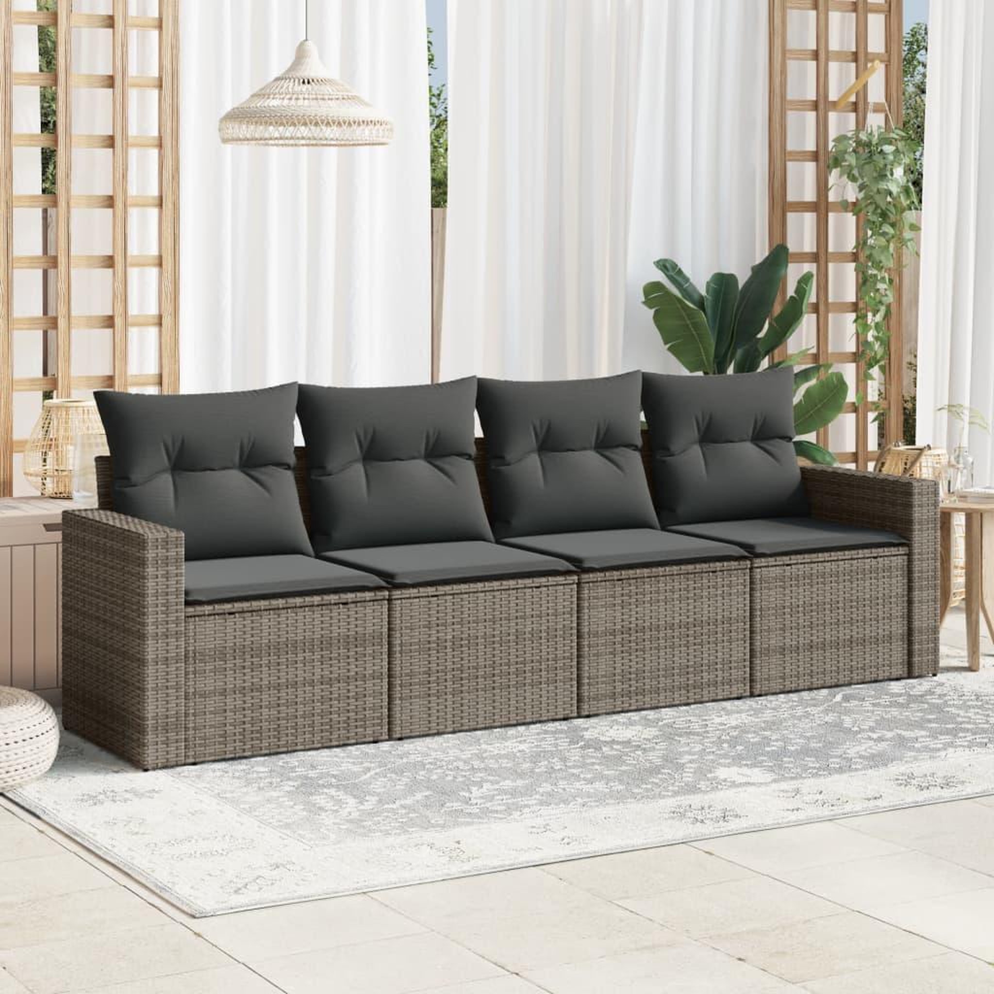 VIDAXL Salon de jardin 4 pcs avec coussins gris resine tressee