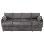 MERAX Canapé d'angle panoramique convertible 4 places tissu coffre de rangement. Coloris disponibles : Gris, Beige