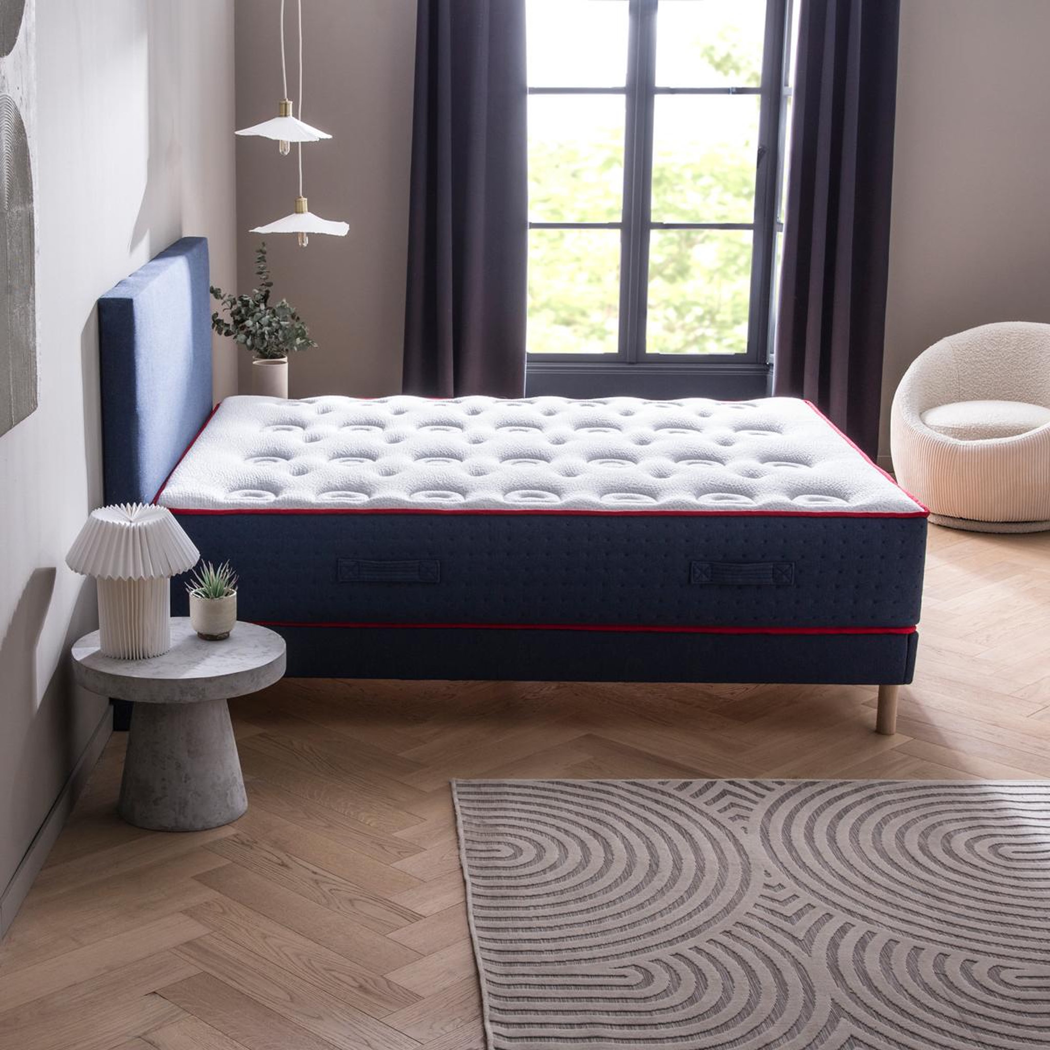 Voir la diapositive 5 : DODO Ensemble - Matelas mi-ferme + sommier Bleu LE VERITABLE