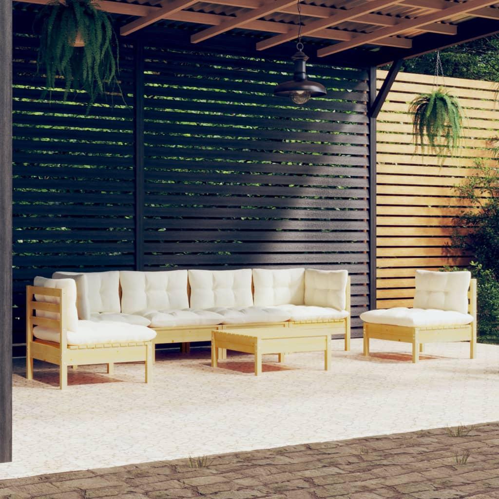 Voir la diapositive 1 : VIDAXL Salon de jardin 7 pcs avec coussins creme bois de pin massif