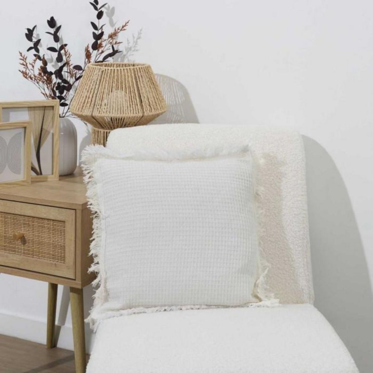 Paris Prix Coussin Déco Déhoussable  Gaufré  40x40cm Ivoire