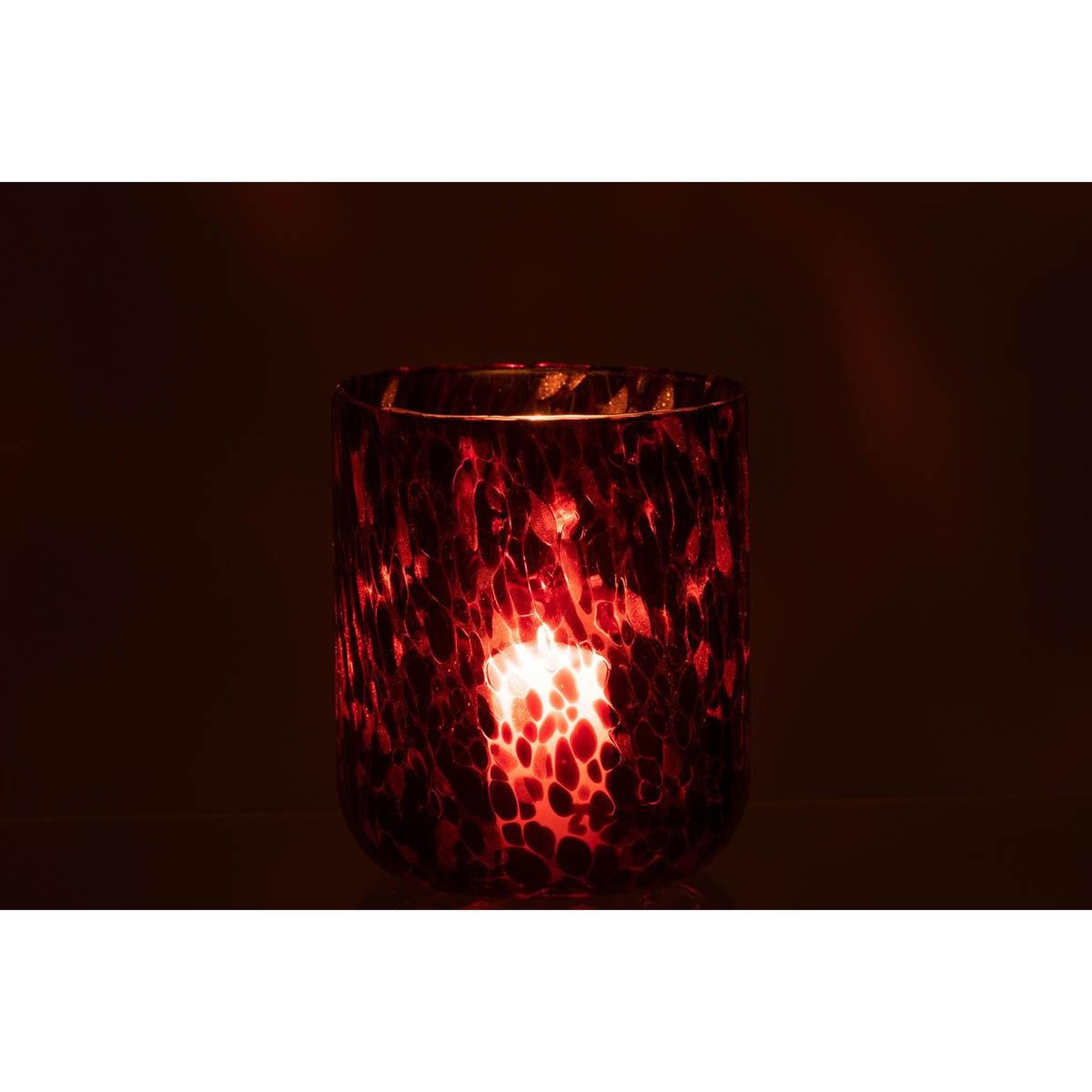 Voir la diapositive 3 : J-LINE Photophore en Verre Tacheté  Preston  20cm Rouge