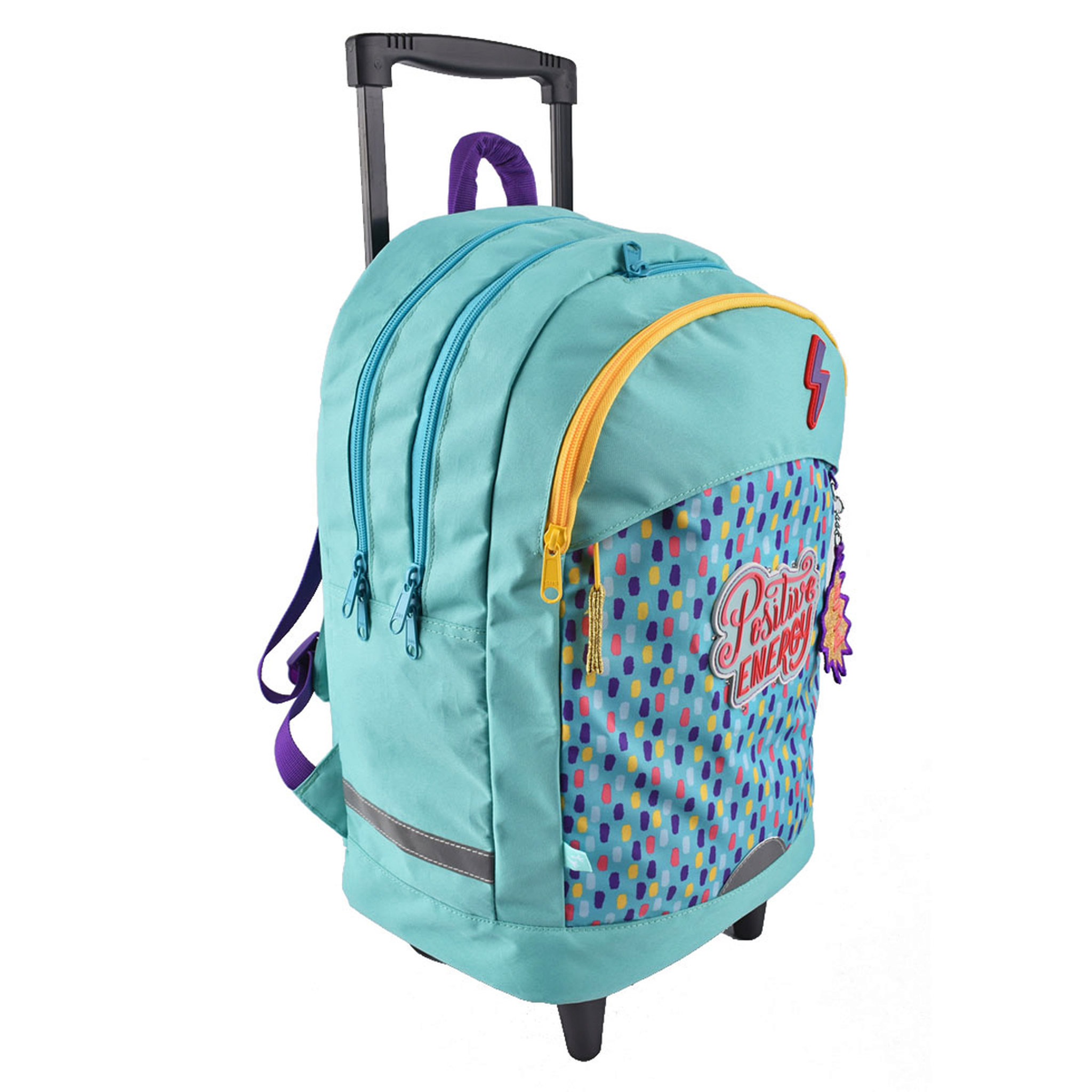 Voir la diapositive 7 : AUCHAN Sac à dos à roulettes bleu POSITIVE ENERGY avec leds
