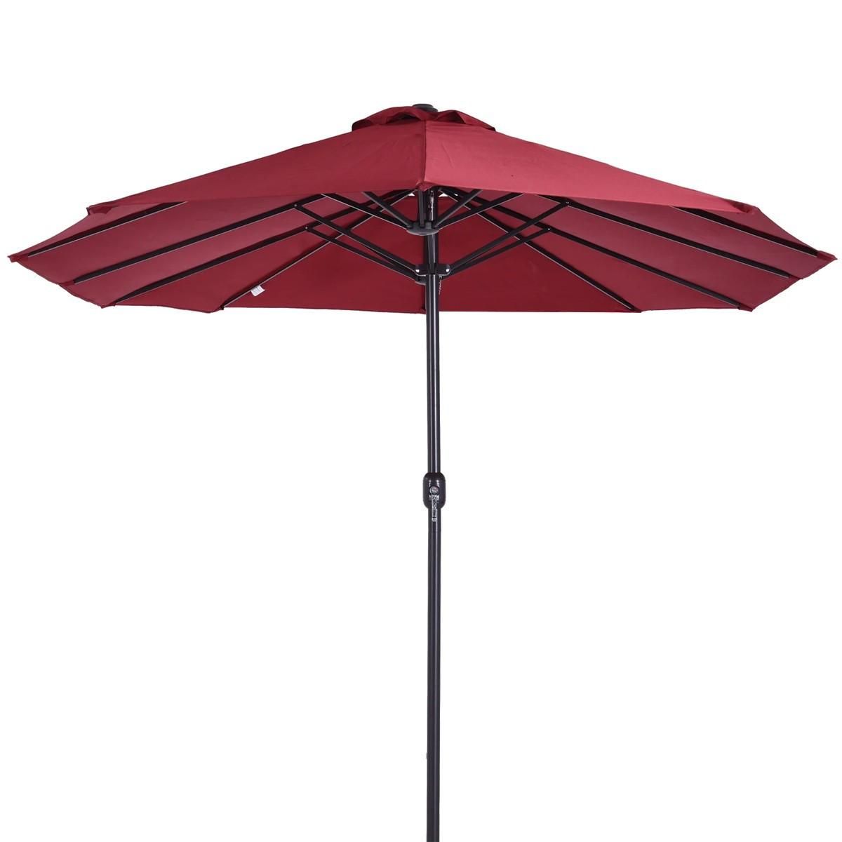 KZ GARDEN Parasol de terrasse double Rouge Bordeaux 4.50 x 2.65 x H 2.40 Toile polyester TWIN KZ GARDEN