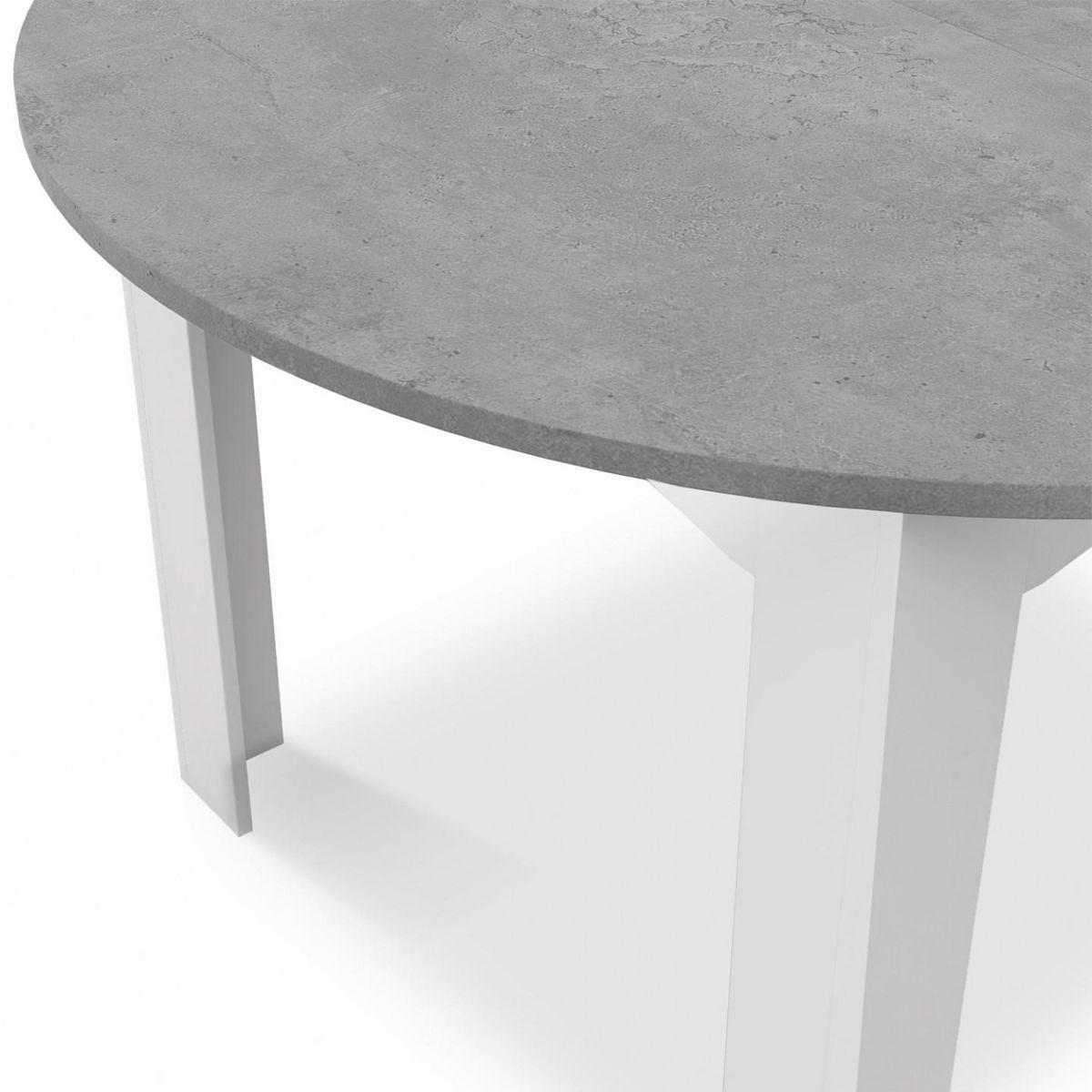 ID MARKET Table à manger extensible ronde DONA 4-8 personnes blanc plateau effet béton 110-150 cm