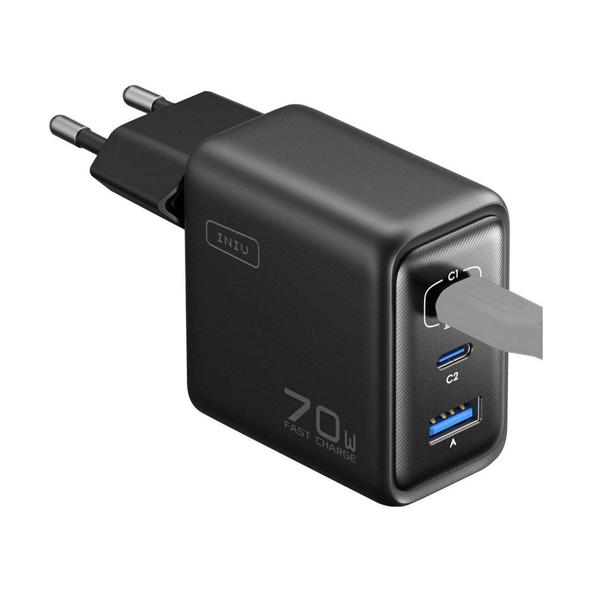 INIU Chargeur 70W pliable Leopard 2 USB-C + USB-A Noir