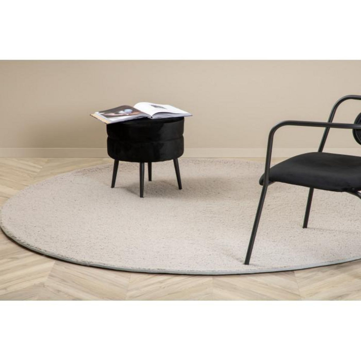 Paris Prix Tapis Rond Bouclette  Teddy  200cm Gris