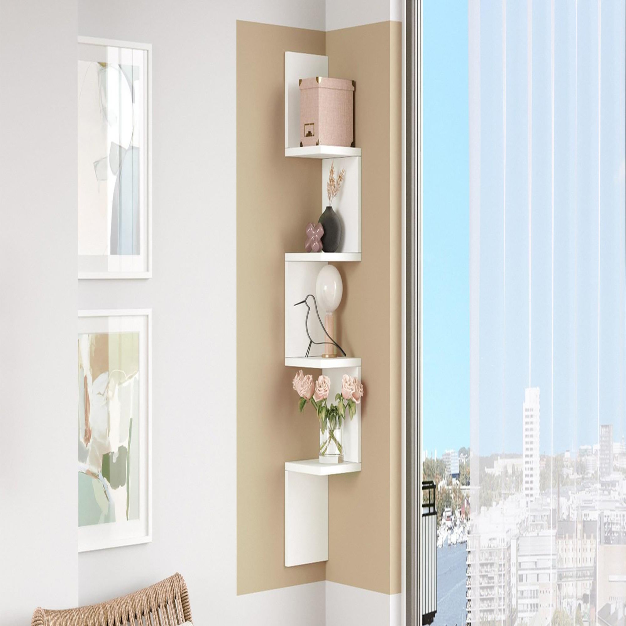 Voir la diapositive 3 : Habitat et Jardin Étagère murale en bois  wl9  - 22 x 22 x 117 cm - blanc