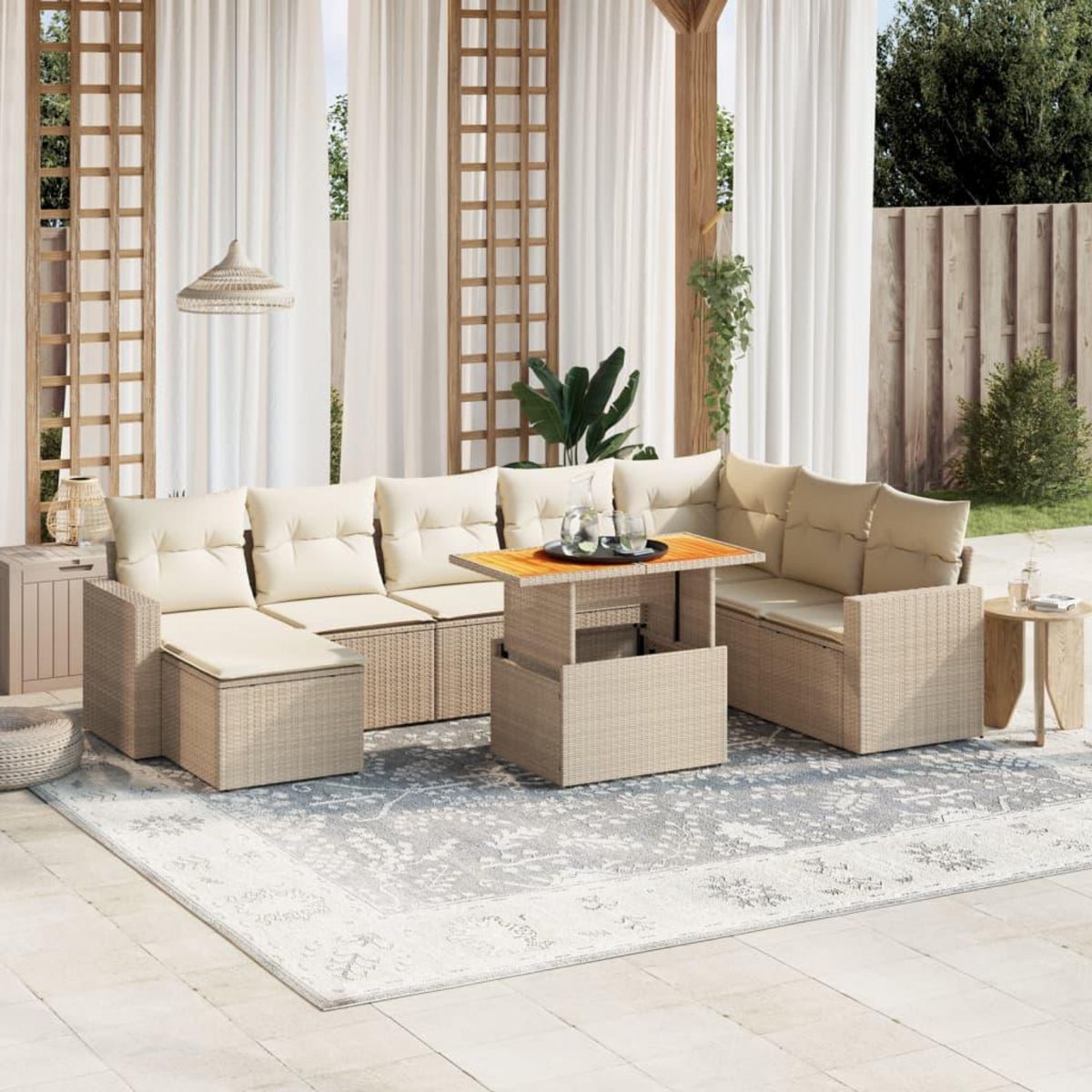 VIDAXL Salon de jardin avec coussins 9 pcs beige resine tressee