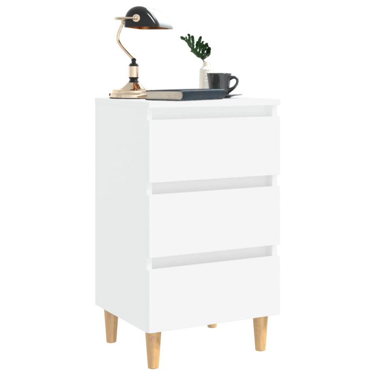 VIDAXL Table de chevet avec pieds en bois solide Blanc 40x35x69 cm