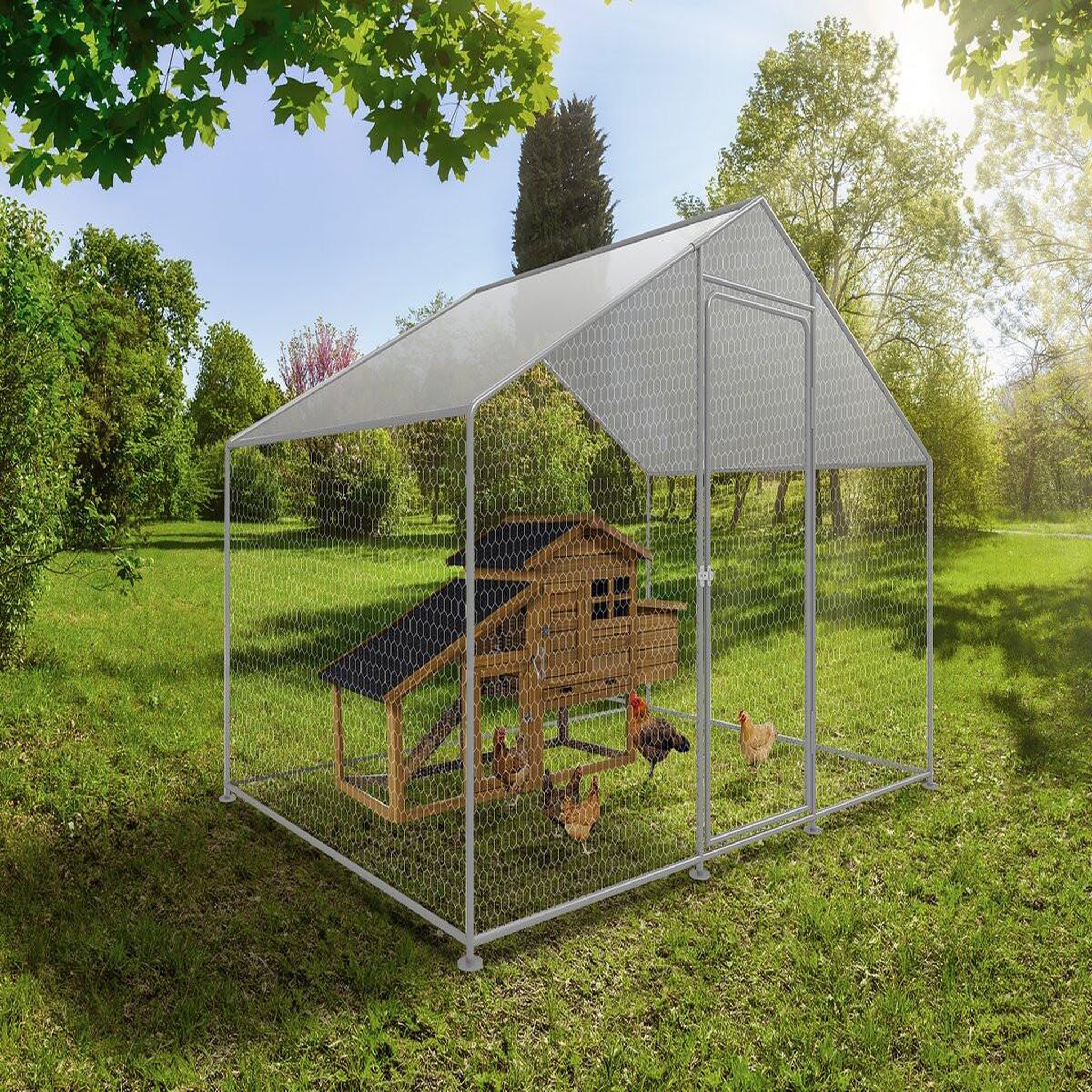 Voir la diapositive 2 : Habitat et Jardin Enclos à poules 6 m² parc grillagé 2 x 3 x 2 M acier galvanisé