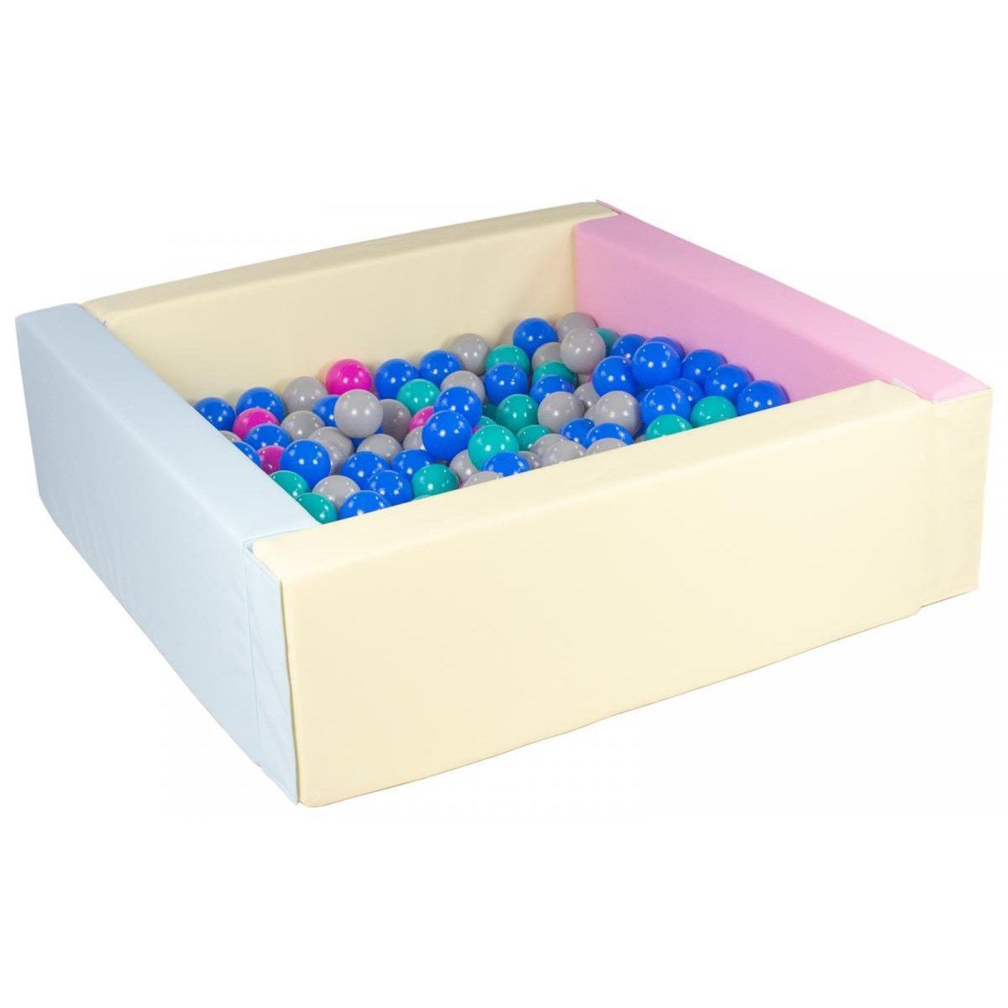 VELINDA Piscine à balles carrée avec 200 balles - rose, bleu, jaune (pastel)/bleu, rose, gris, turquoise