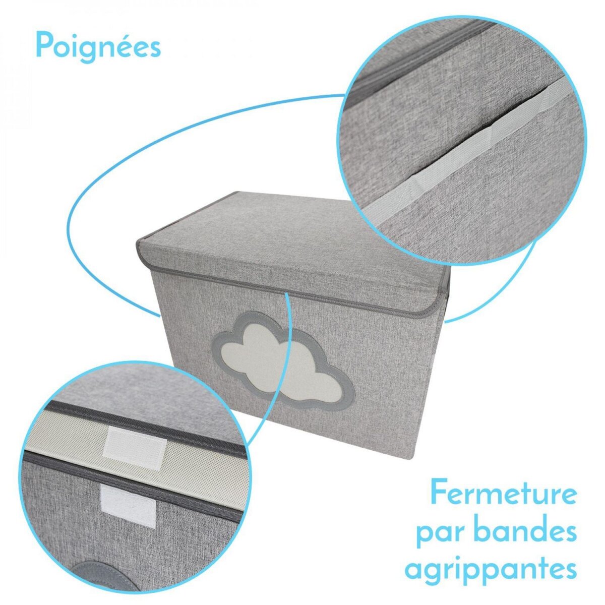 Monsieur Bébé Lot de 2 boites de rangement, coffre à jouets pour enfant avec couvercle - 50 x 35.5 x 35 cm - Gris Nuage