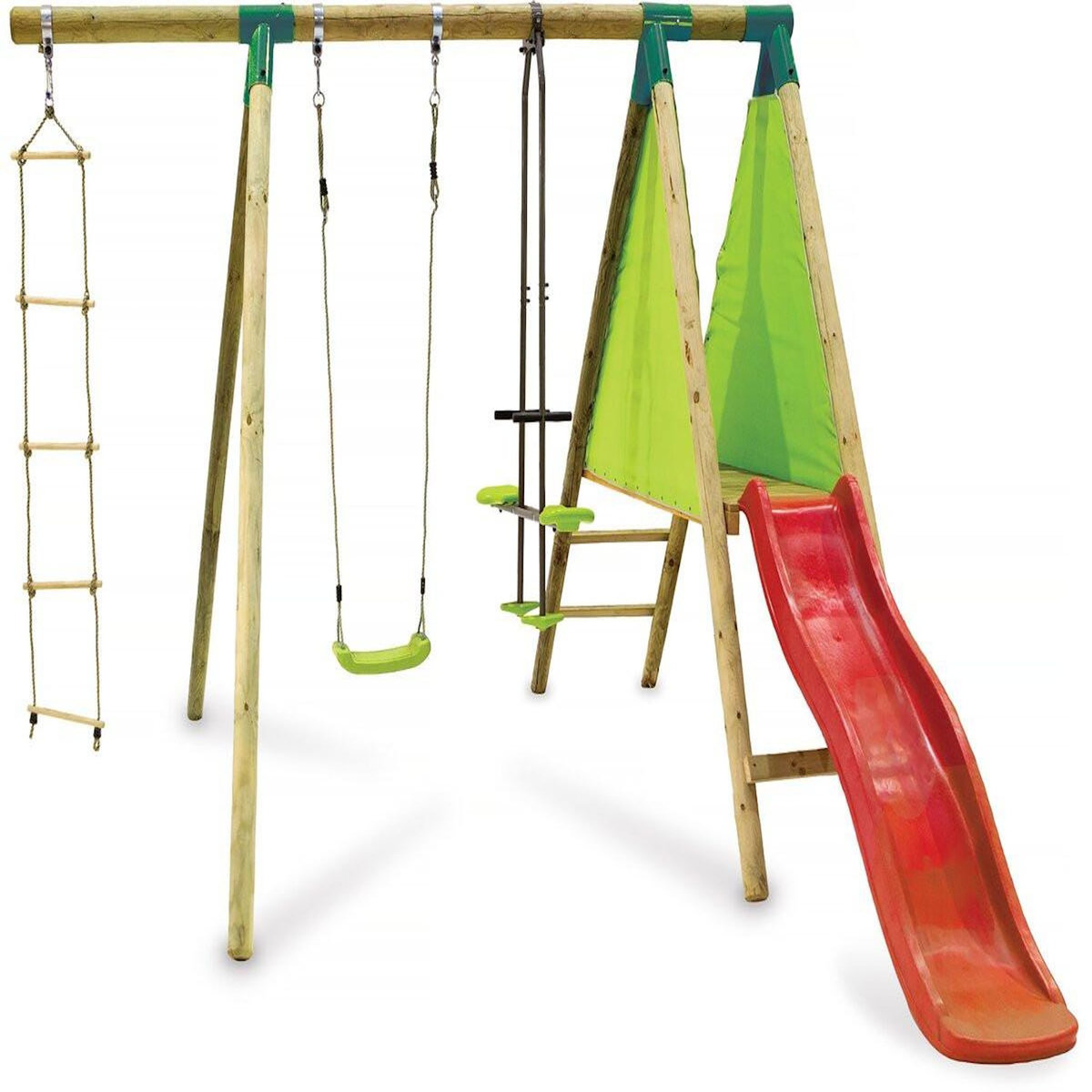 Habitat et Jardin Portique Bois  Kida  - Avec 1 Toboggan - 1 Balançoire - 1 Face à face - 1 Nacelle.