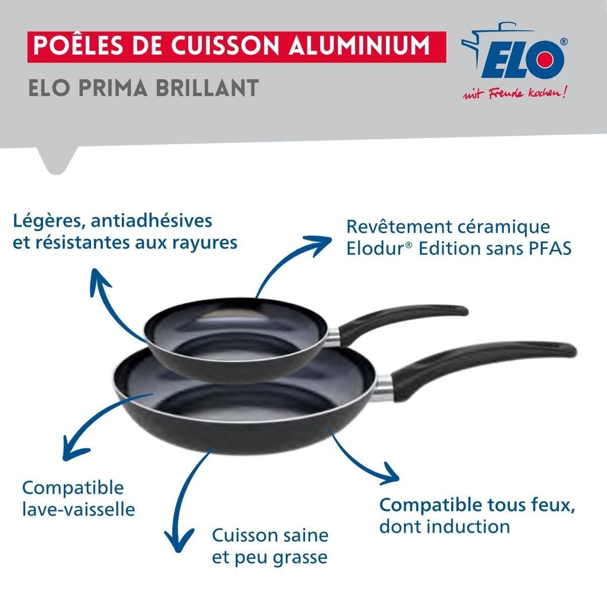 ELO Ensemble de 2 Poêles de cuisson 24 et 32 cm et 3 faitouts 14, 20 et 24 cm Elo Prima Brillant
