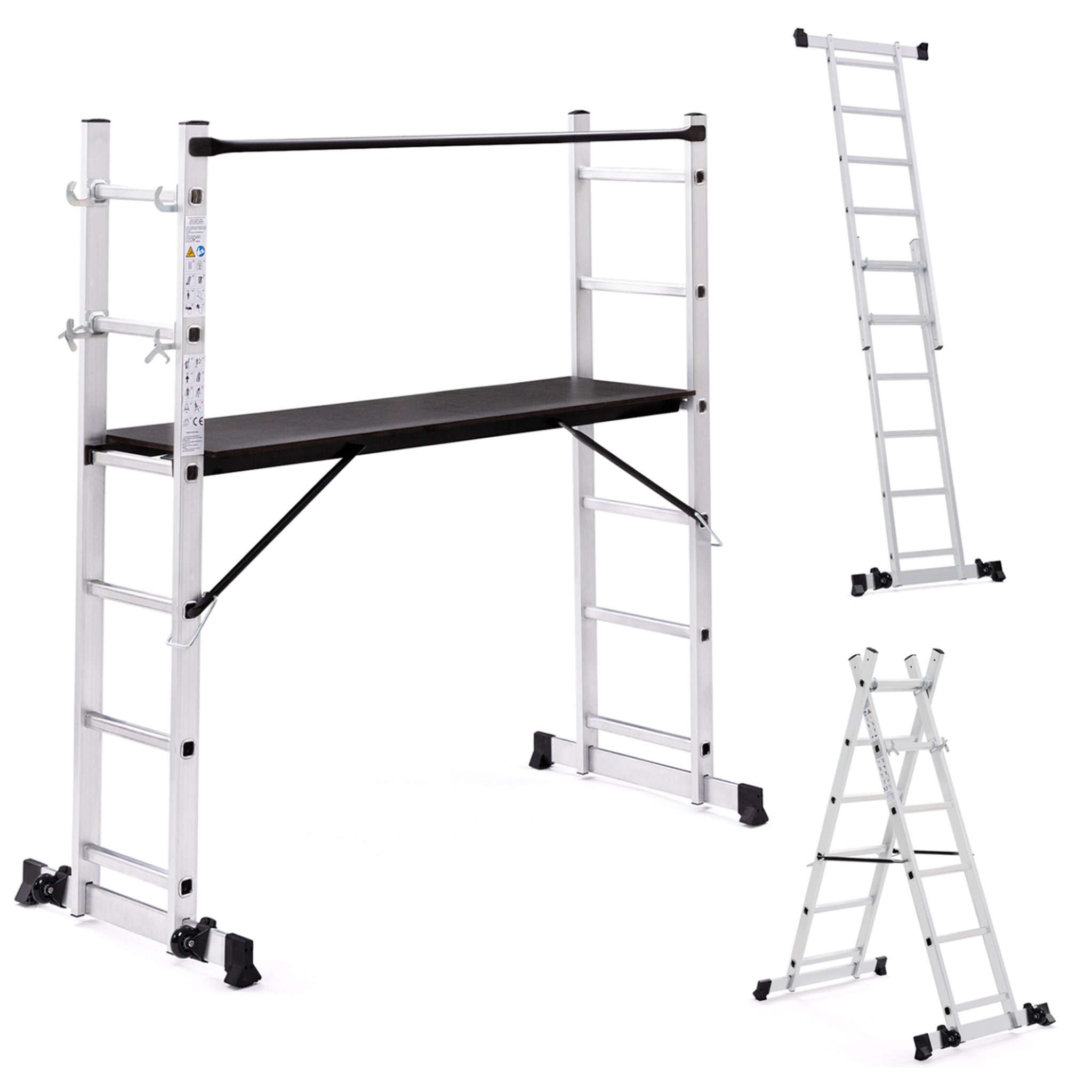 ID MARKET Échafaudage aluminium échelle multifonction avec plateforme modulable sur roues, hauteur 165 cm