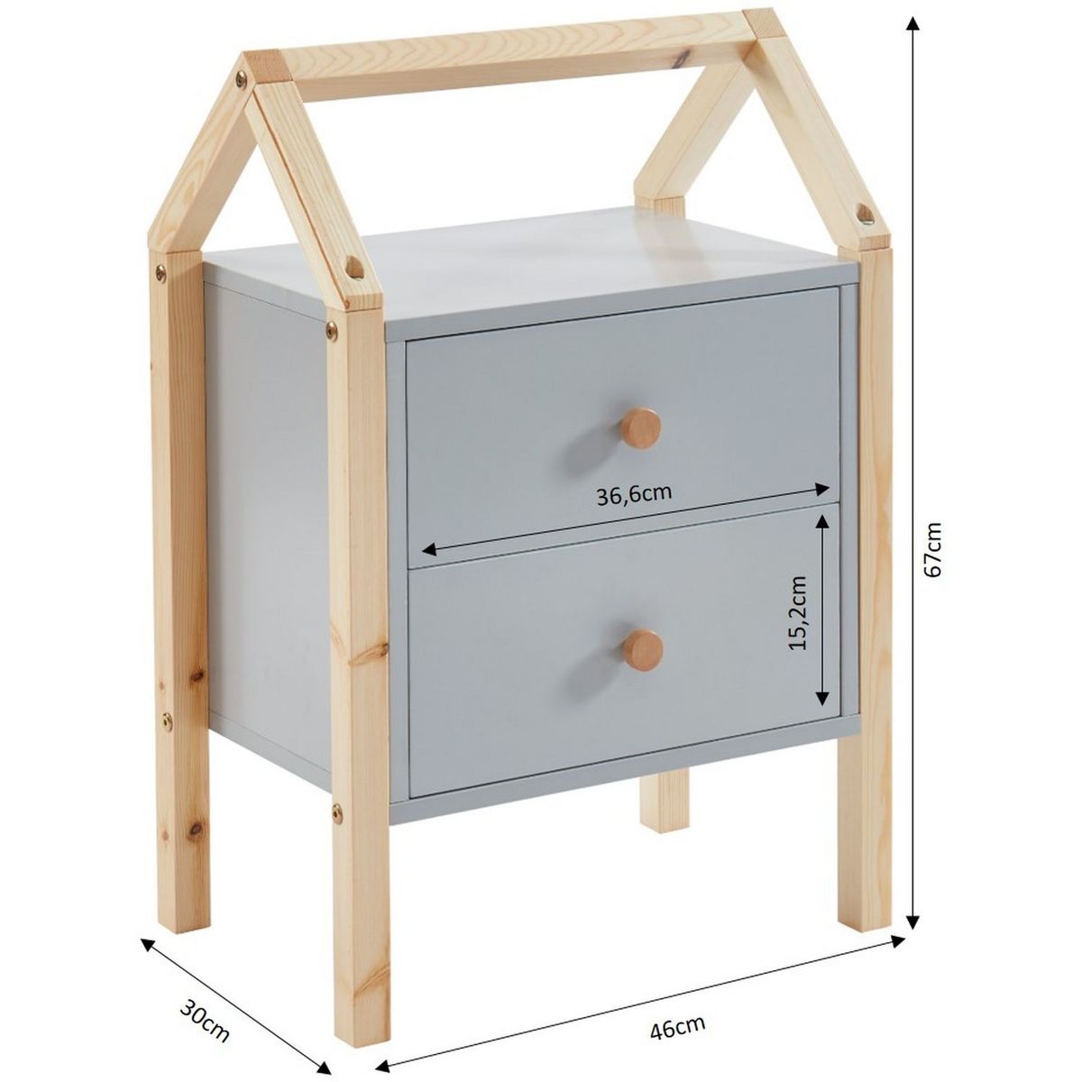 Table de chevet enfant  2 tiroirs L46cm CLEM