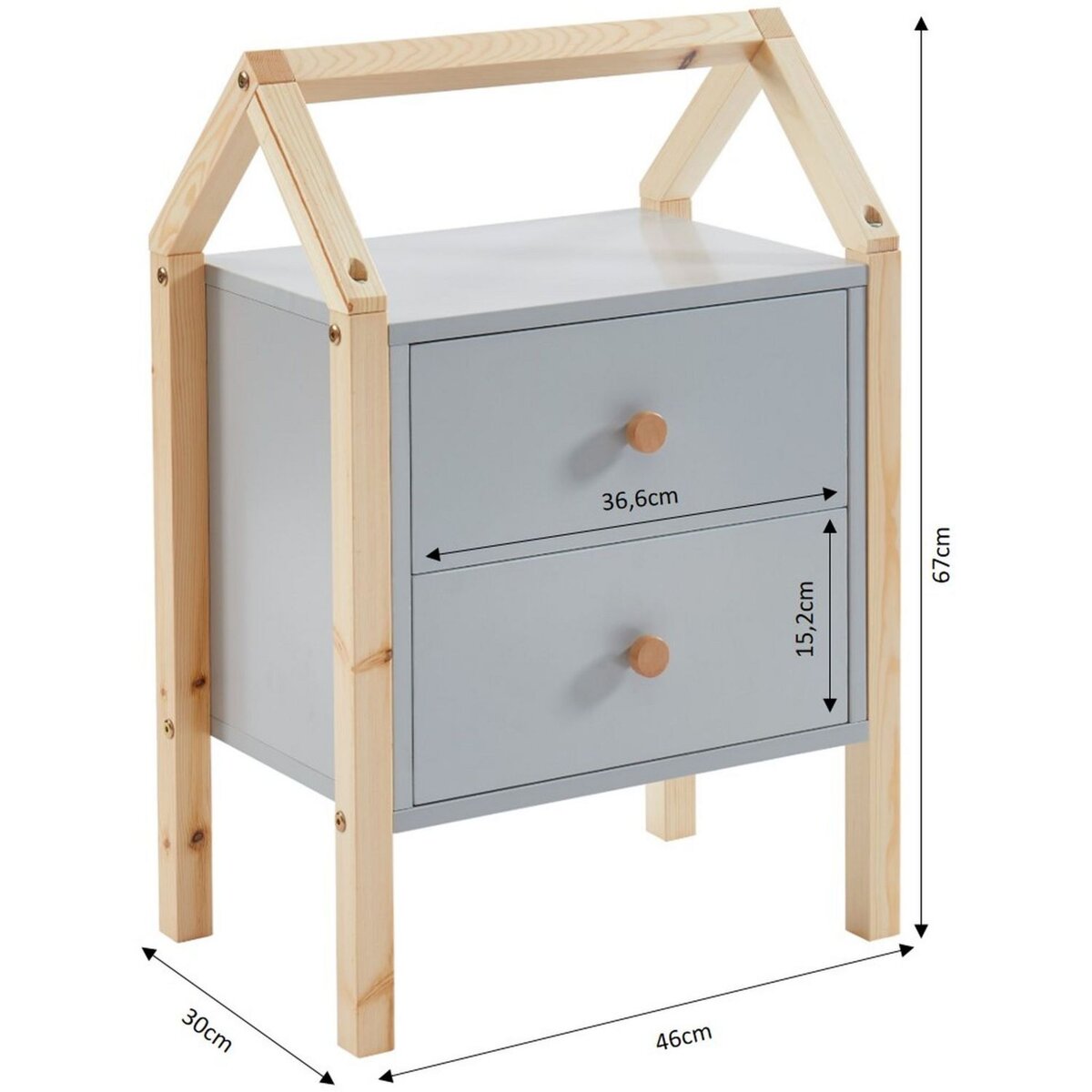 Table de chevet enfant  2 tiroirs L46cm CLEM