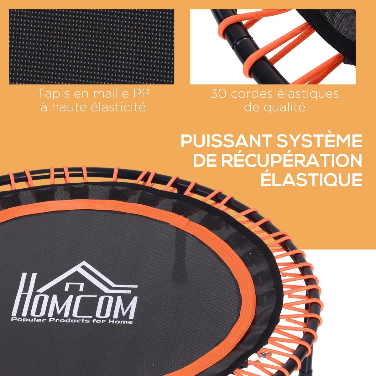 HOMCOM Trampoline de Fitness / gymnastique haute performance Ø 102 cm élastiques Bungee utilisation intérieure extérieure orange noir