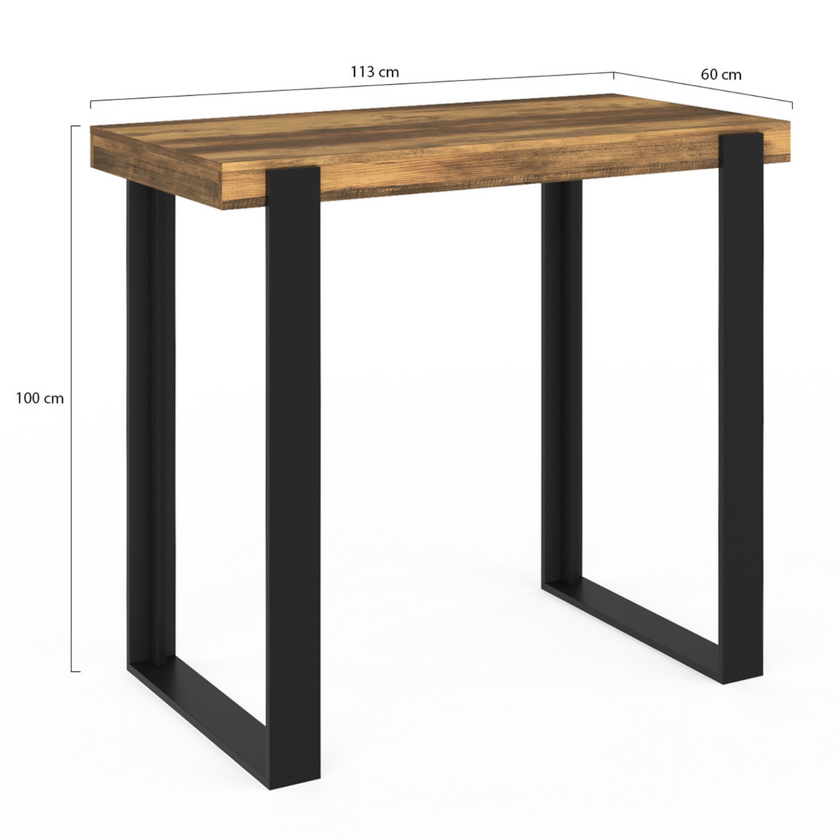 ID MARKET Table haute de bar PHOENIX bois foncé effet vieilli et noir 90 cm