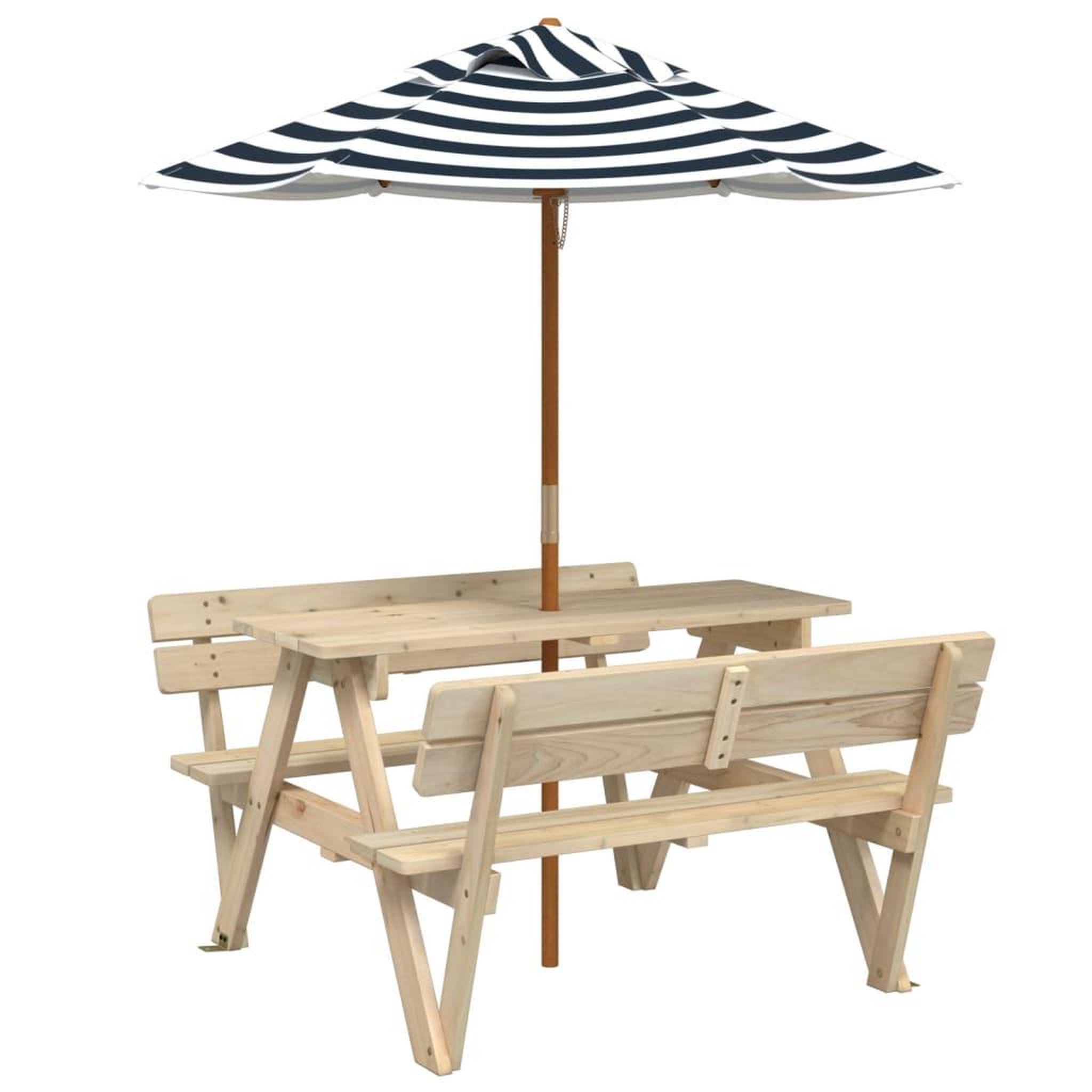 Voir la diapositive 2 : VIDAXL Table de pique-nique pour 4 enfants avec parasol bois de sapin