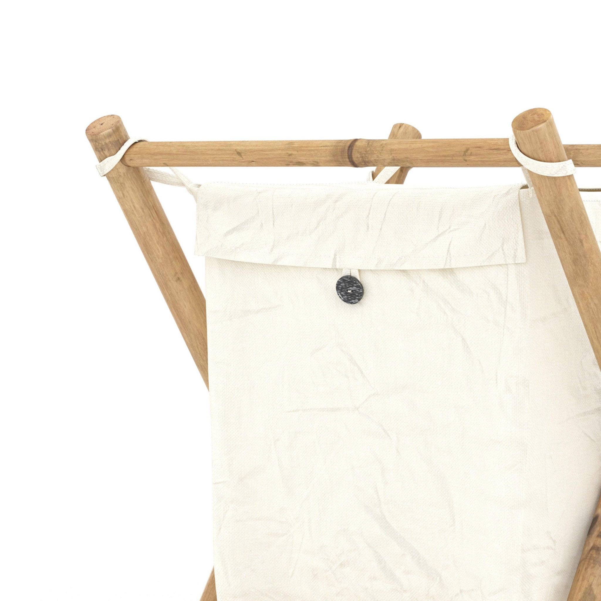 Voir la diapositive 5 : MAISON PAVANE Panier à linge pliable en tissu blanc et bambou -bami