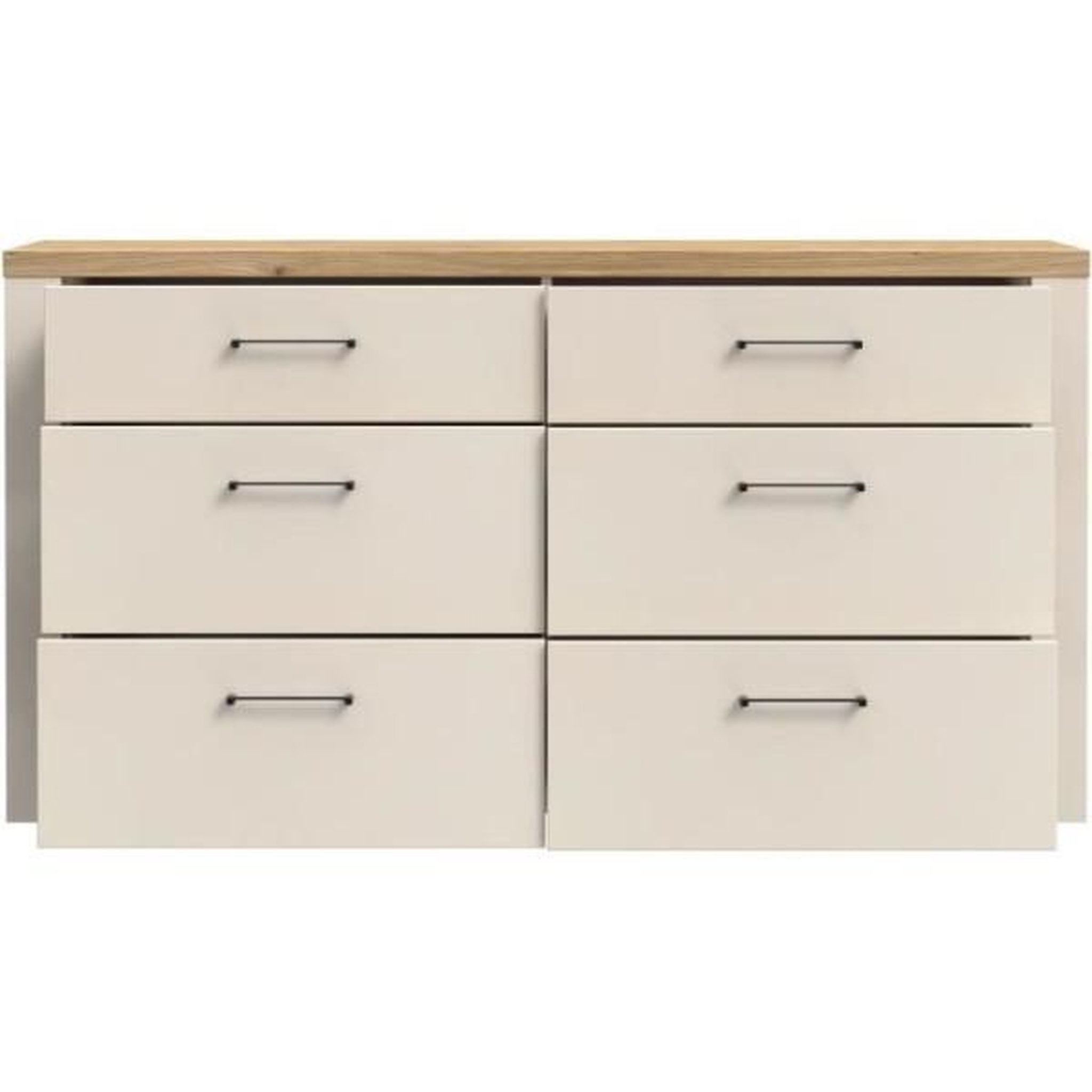 Voir la diapositive 4 : MARKET24 Commode - NELLEKE - 6 tiroirs - Sable / Bois - L156,3 x P41,3 x H83,1 cm