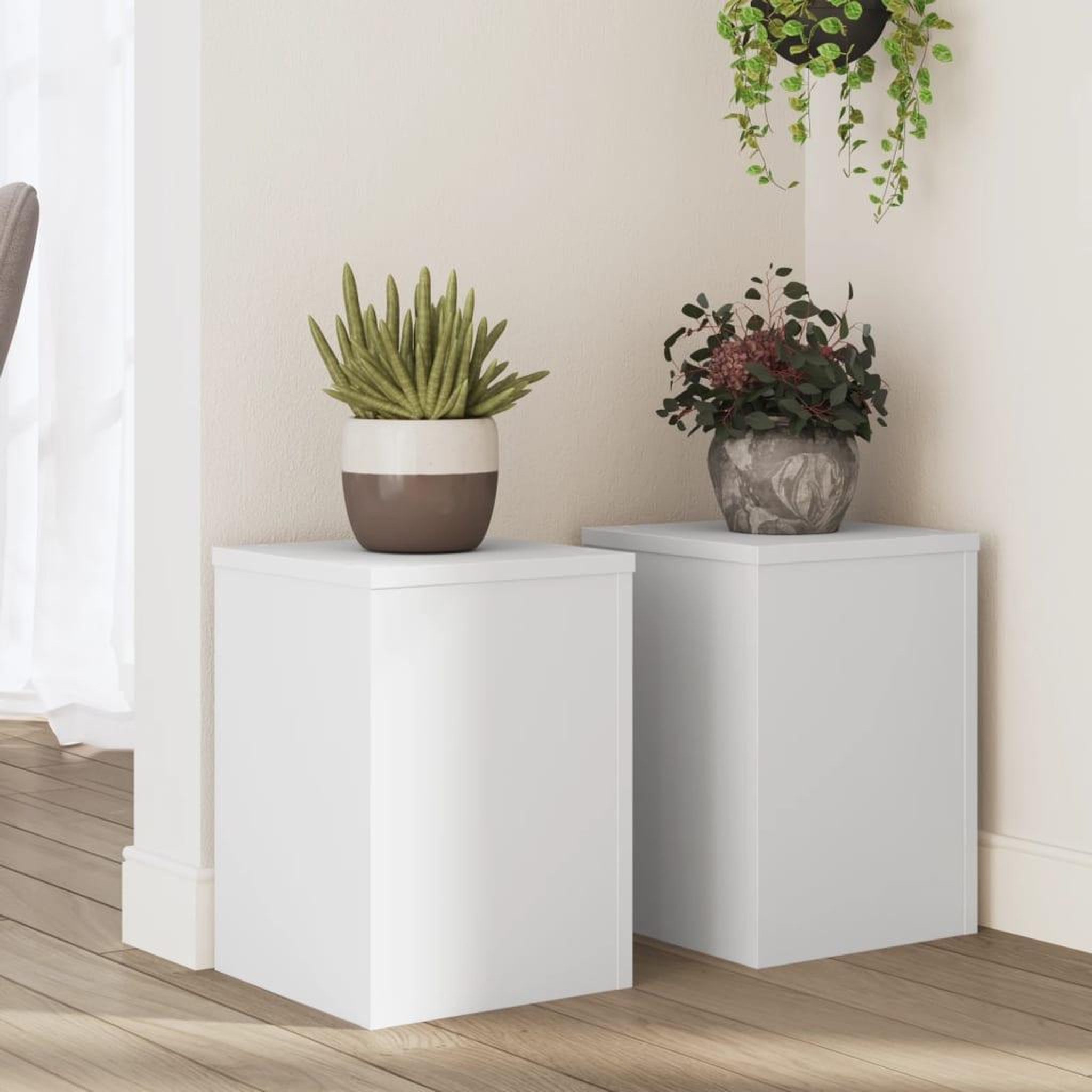 VIDAXL Supports pour plantes 2 pcs blanc 25x25x35 cm bois d'ingenierie