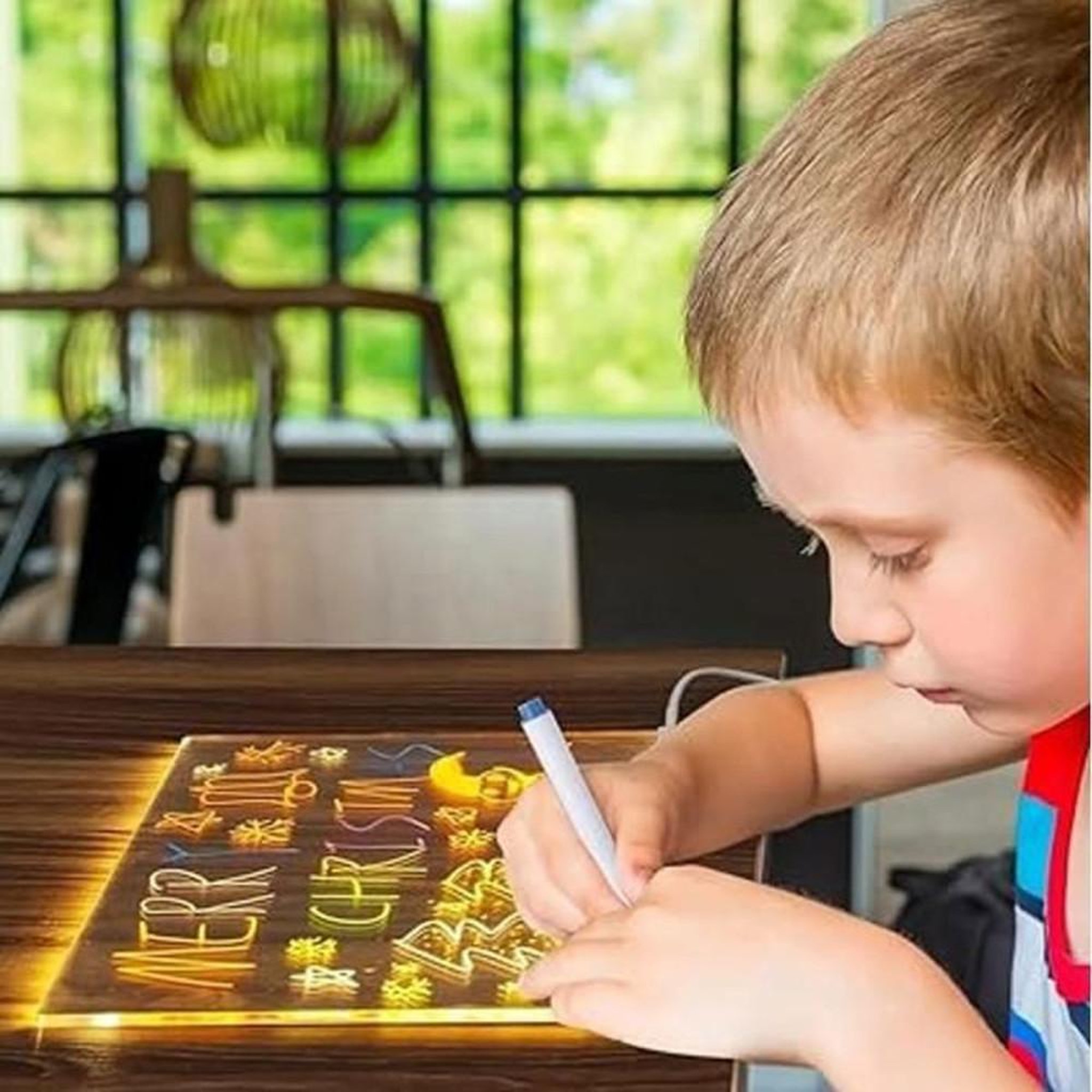 Voir la diapositive 3 : EVOE Tablette à dessin LED lumineuse en acrylique A4 30 x 20 cm, tableau mémo effaçable à sec, alimentation USB, pied trépied réglable et 7 feutres de couleur