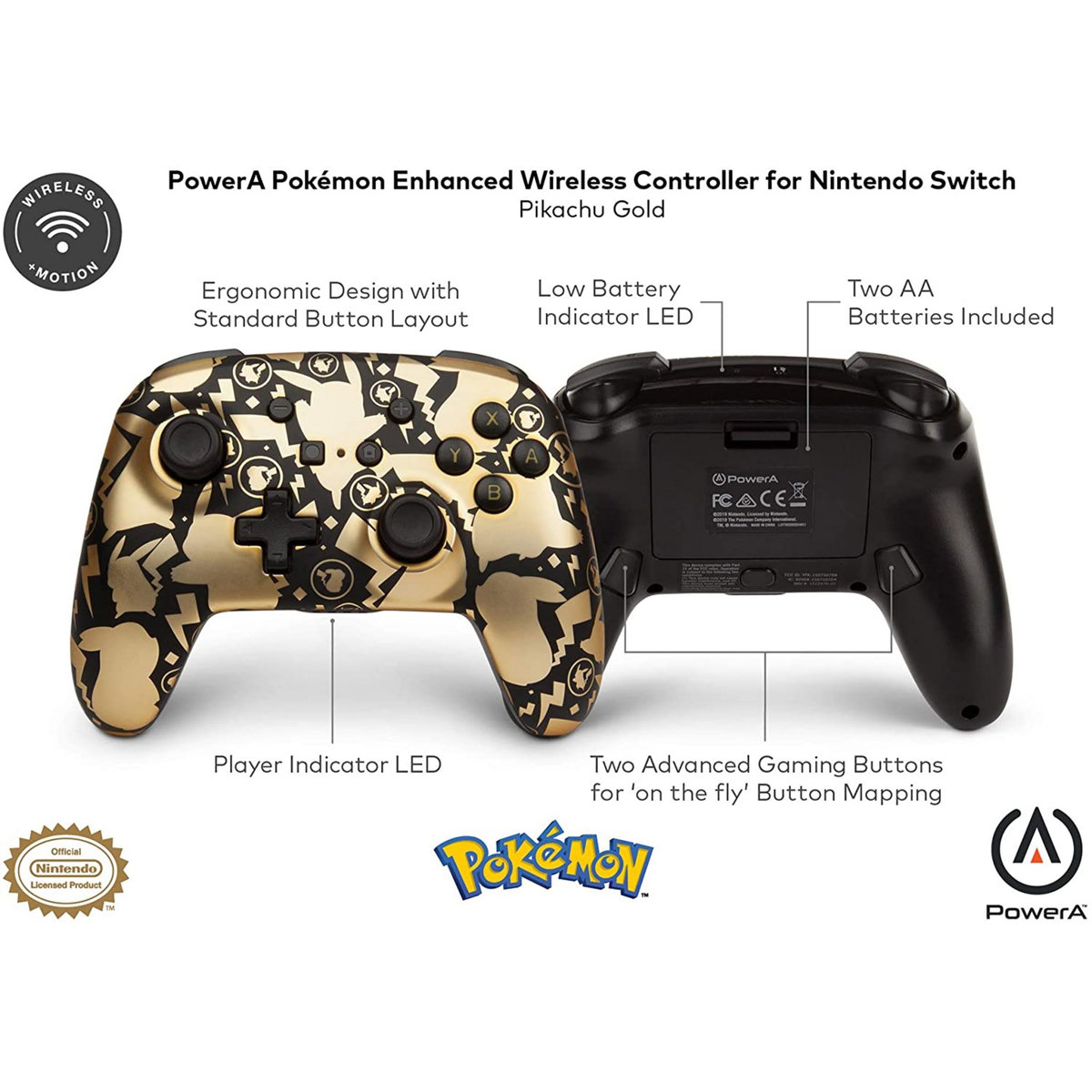 Manette sans fil Pikachu Gold Pokémon Nintendo Switch