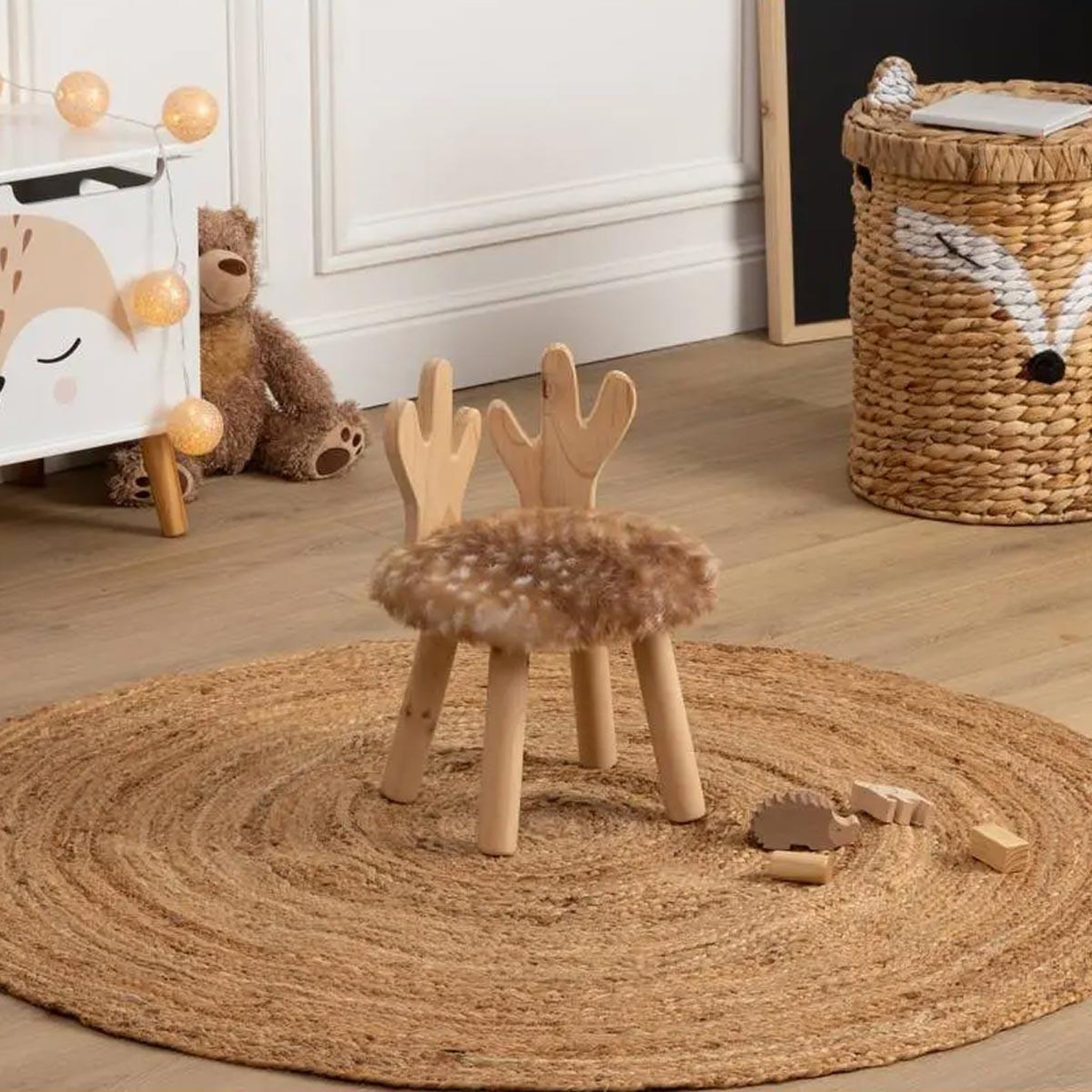 Voir la diapositive 4 : Atmosphera Kids Tabouret Enfant Cerf  Forêt  38cm Beige