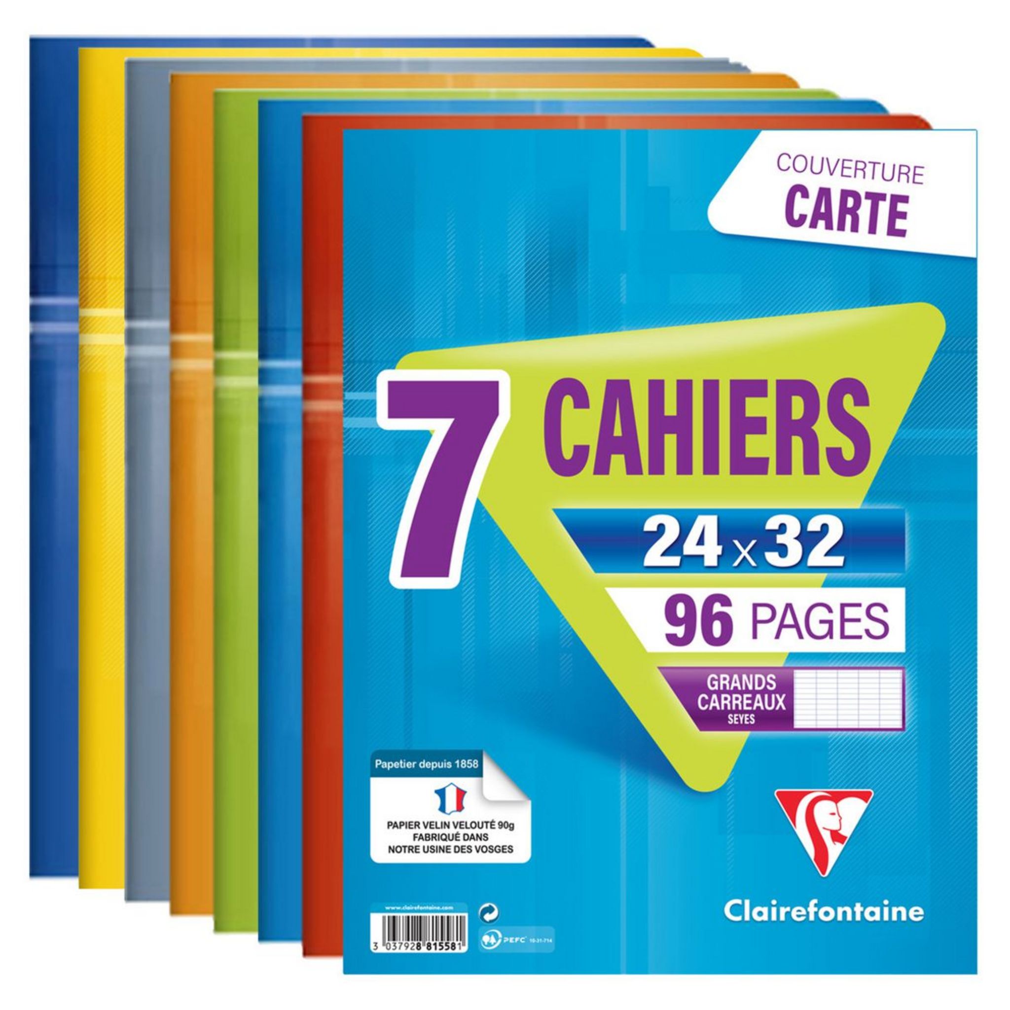 CAHIER PIQUÉ CLAIREFONTAINE COUVERTURE POLYPROPYLÈNE TRANSPARENTE A4 21X29,7CM 96 PAGES 90G SÉYÈS COLORIS JAUNE