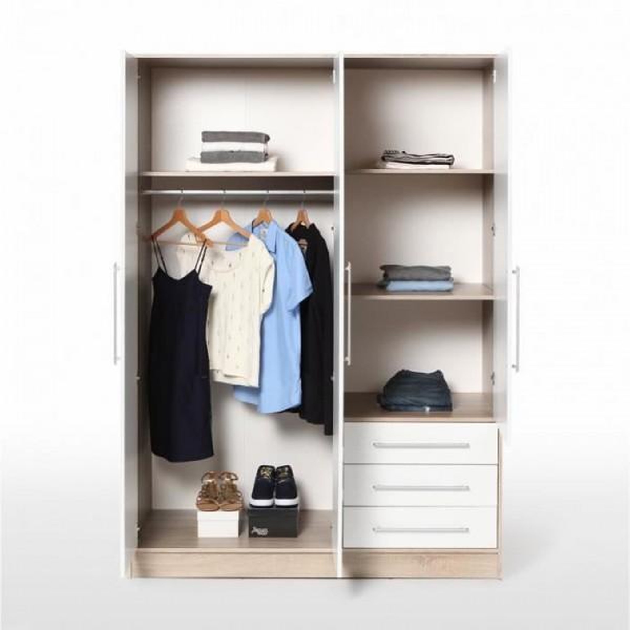 Voir la diapositive 2 : MARKET24 Armoire - Bois aggloméré chene et blanc - Contemporain - Chambre - L 144,6 cm