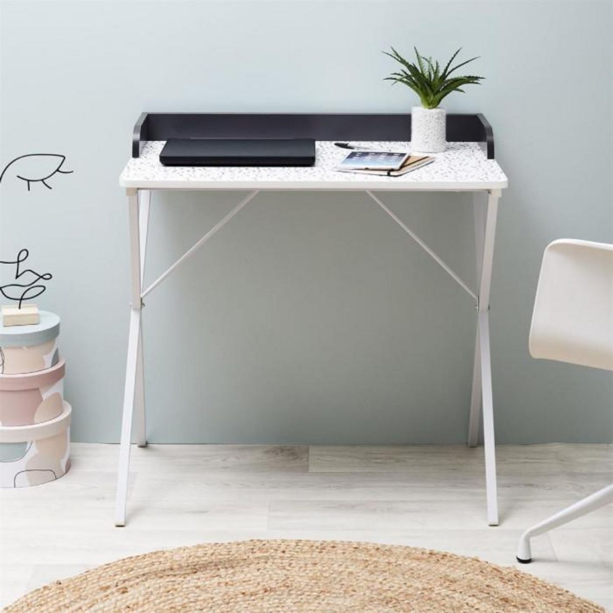 Paris Prix Bureau Design Effet  Terrazzo  80cm Blanc & Gris