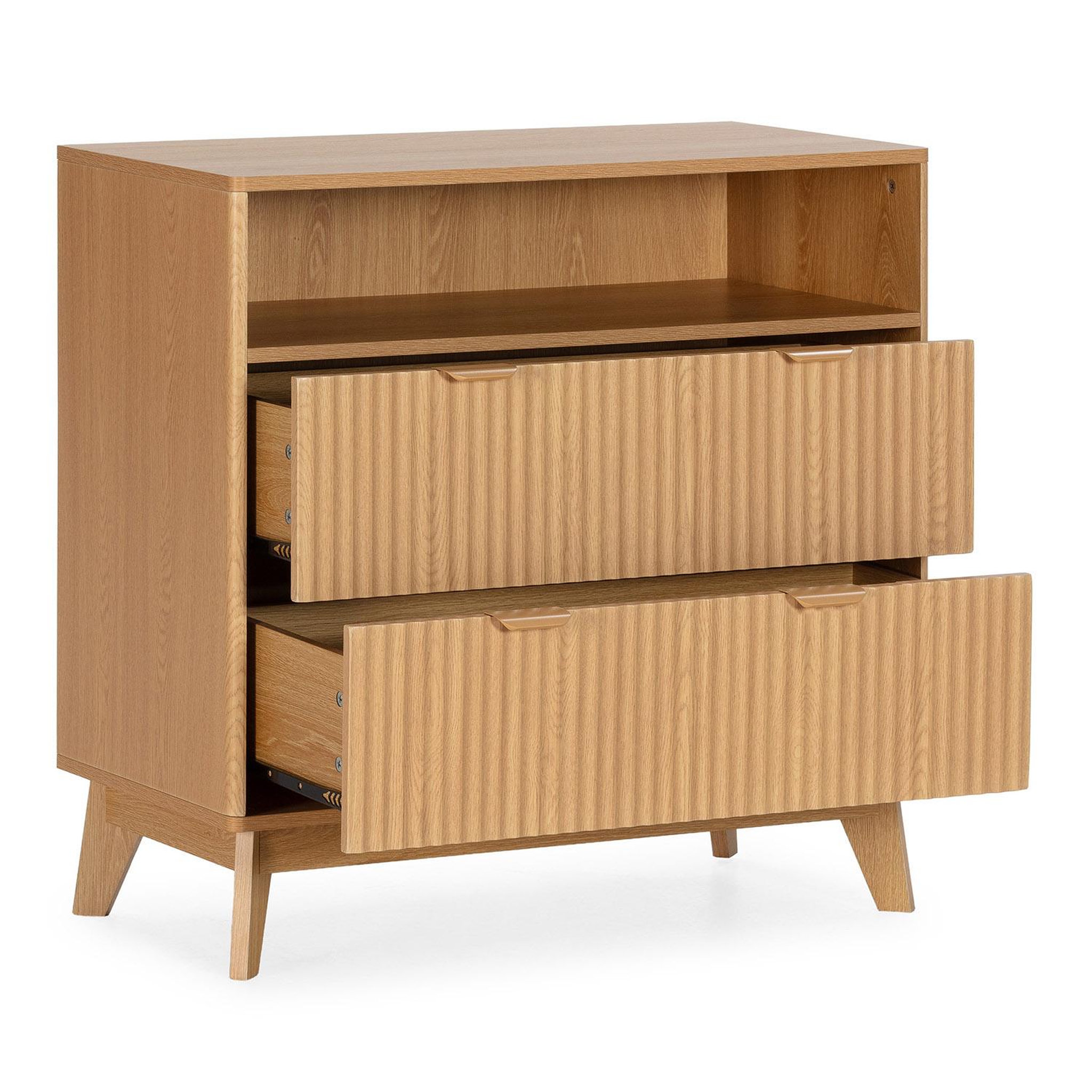 Voir la diapositive 3 : VS VENTA-STOCK Commode Oporto 2 tiroirs 1 étagère effet Chêne