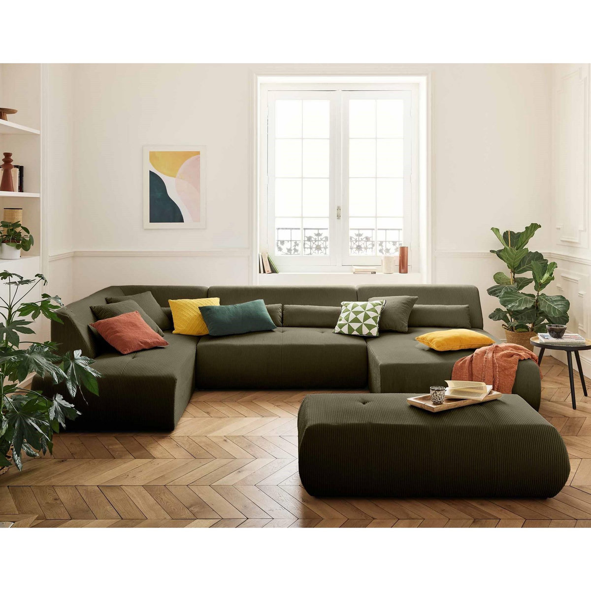 LISA DESIGN Onyx - canapé panoramique d'angle gauche 7 places - en velours côtelé