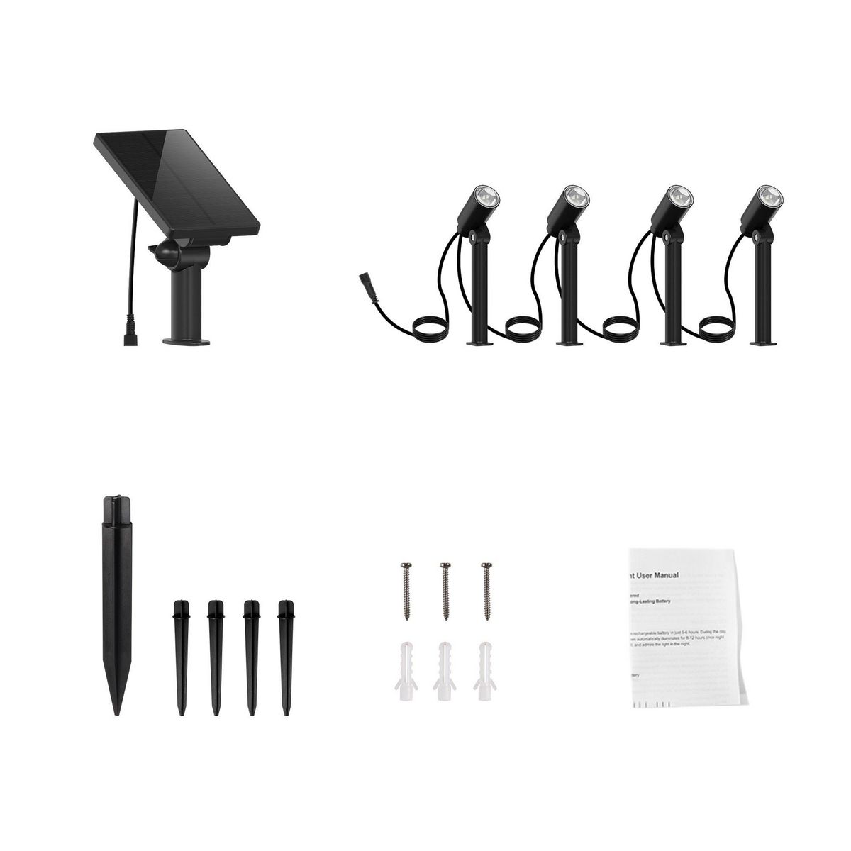 Lumisky Lot de 4 Spots solaires LED MINI ROUNDY Noir Plastique H27cm