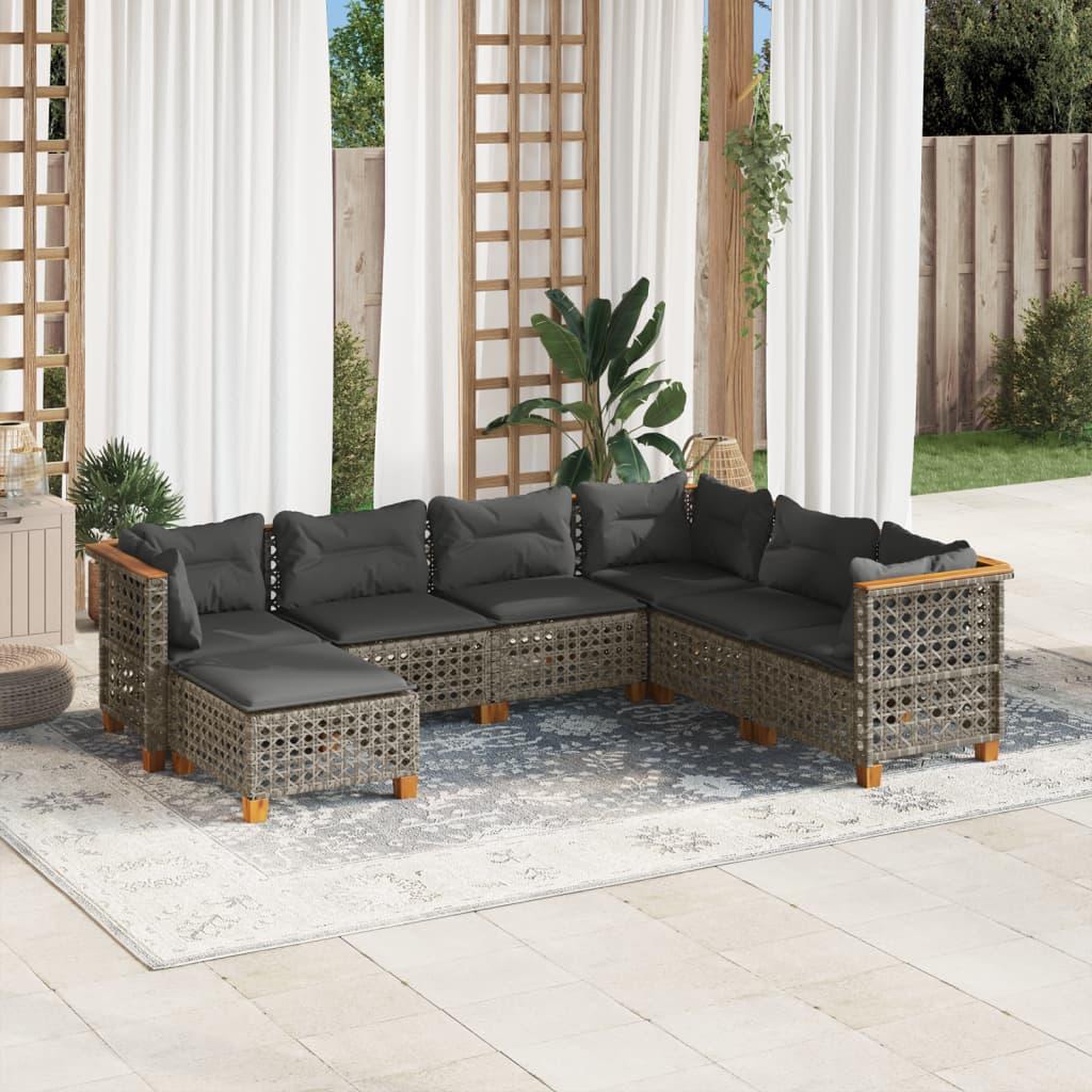 VIDAXL Salon de jardin avec coussins 7 pcs gris resine tressee