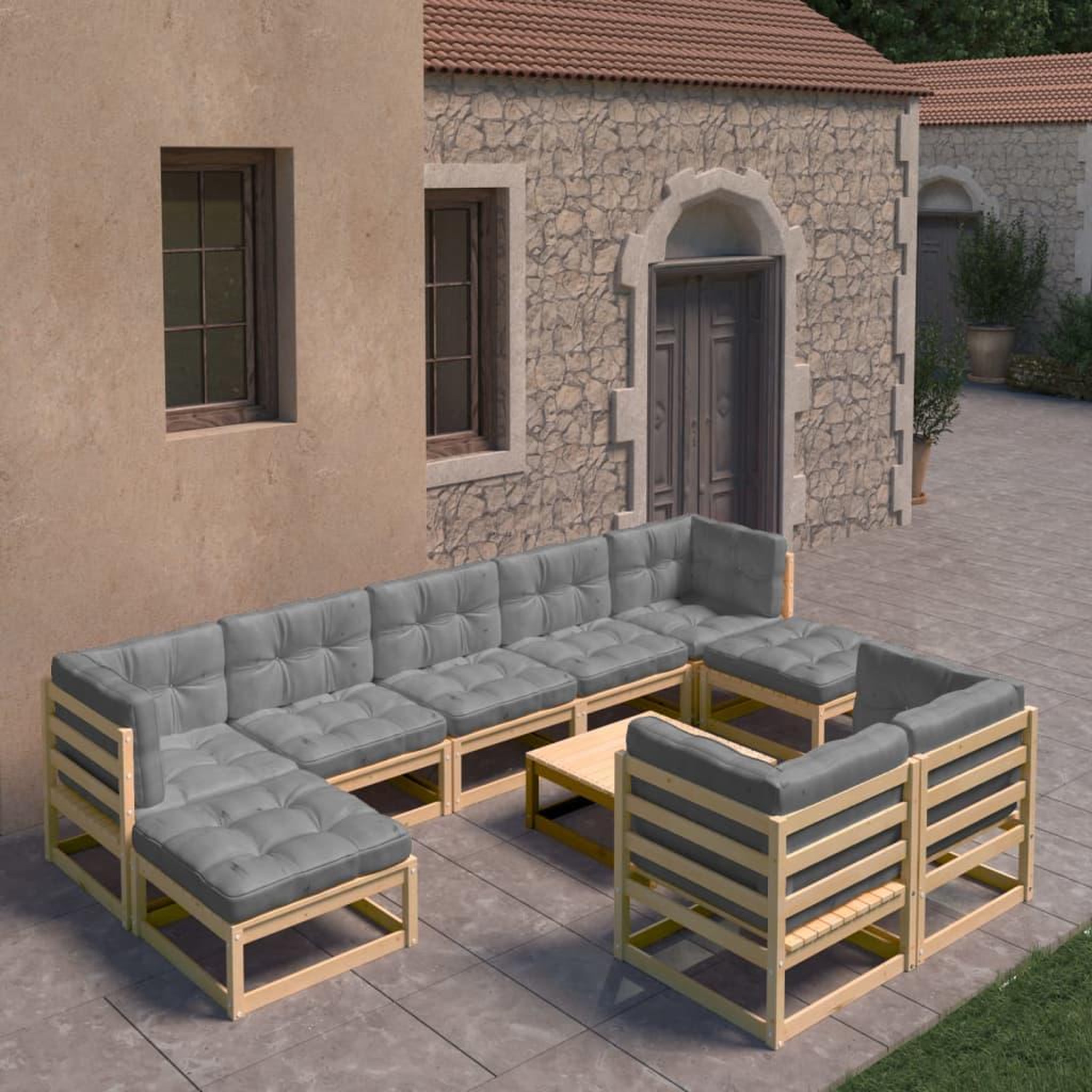 Voir la diapositive 1 : VIDAXL Salon de jardin 10 pcs avec coussins Bois de pin massif