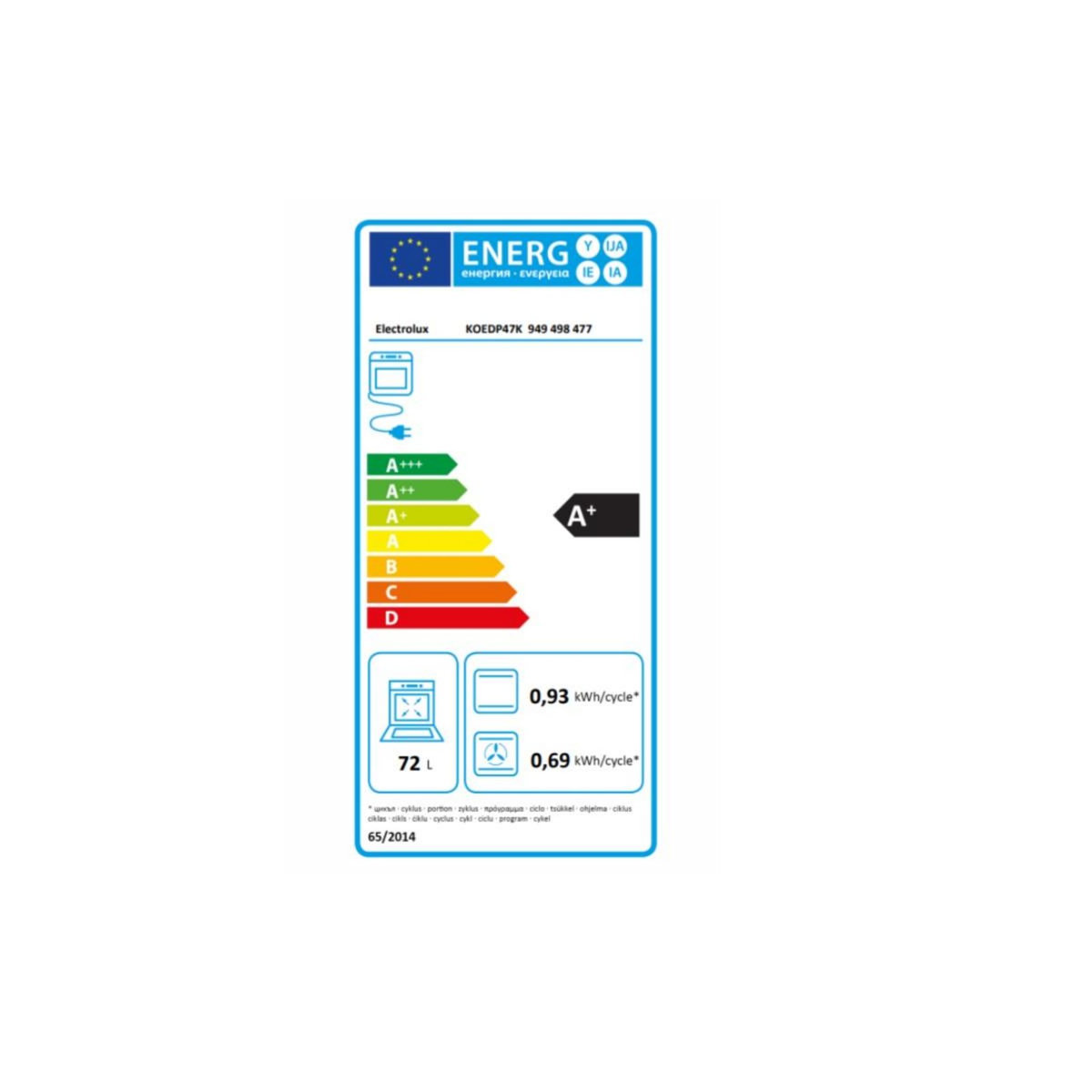 ELECTROLUX Four intégrable multifonction 72l 60cm pyrolyse noir - KOEDP47K