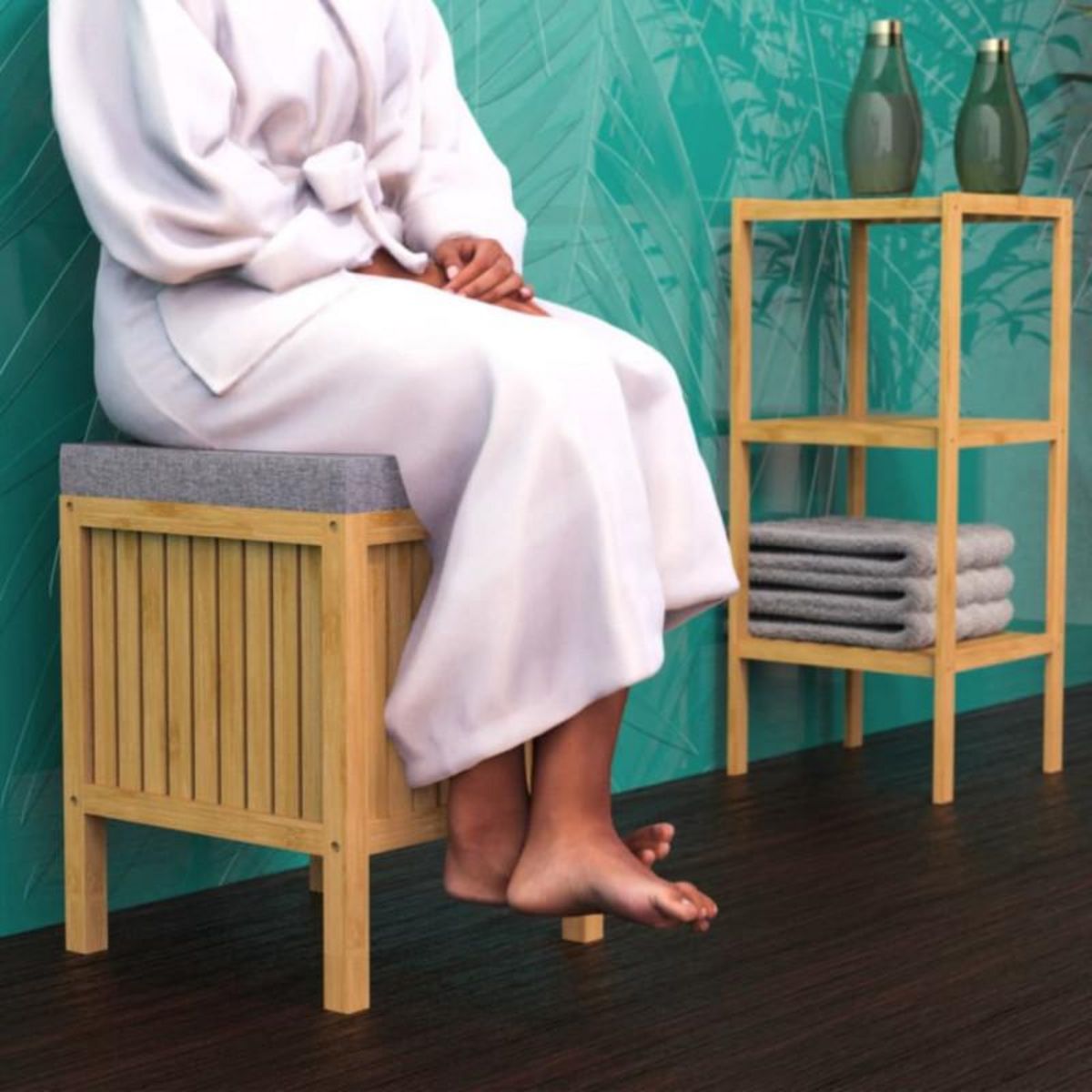 EISL EISL Panier a linge 2 en 1 avec coussin de siege Bambou 39x39x52,5 cm