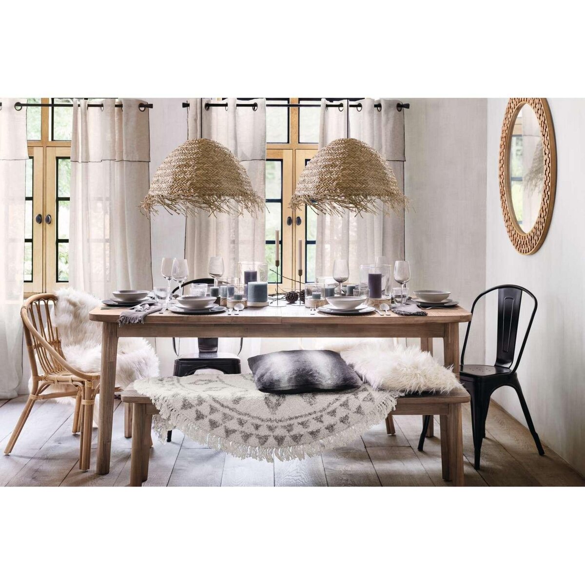 ATMOSPHERA Miroir en bois RONDIN - Diam 90 cm - Marron