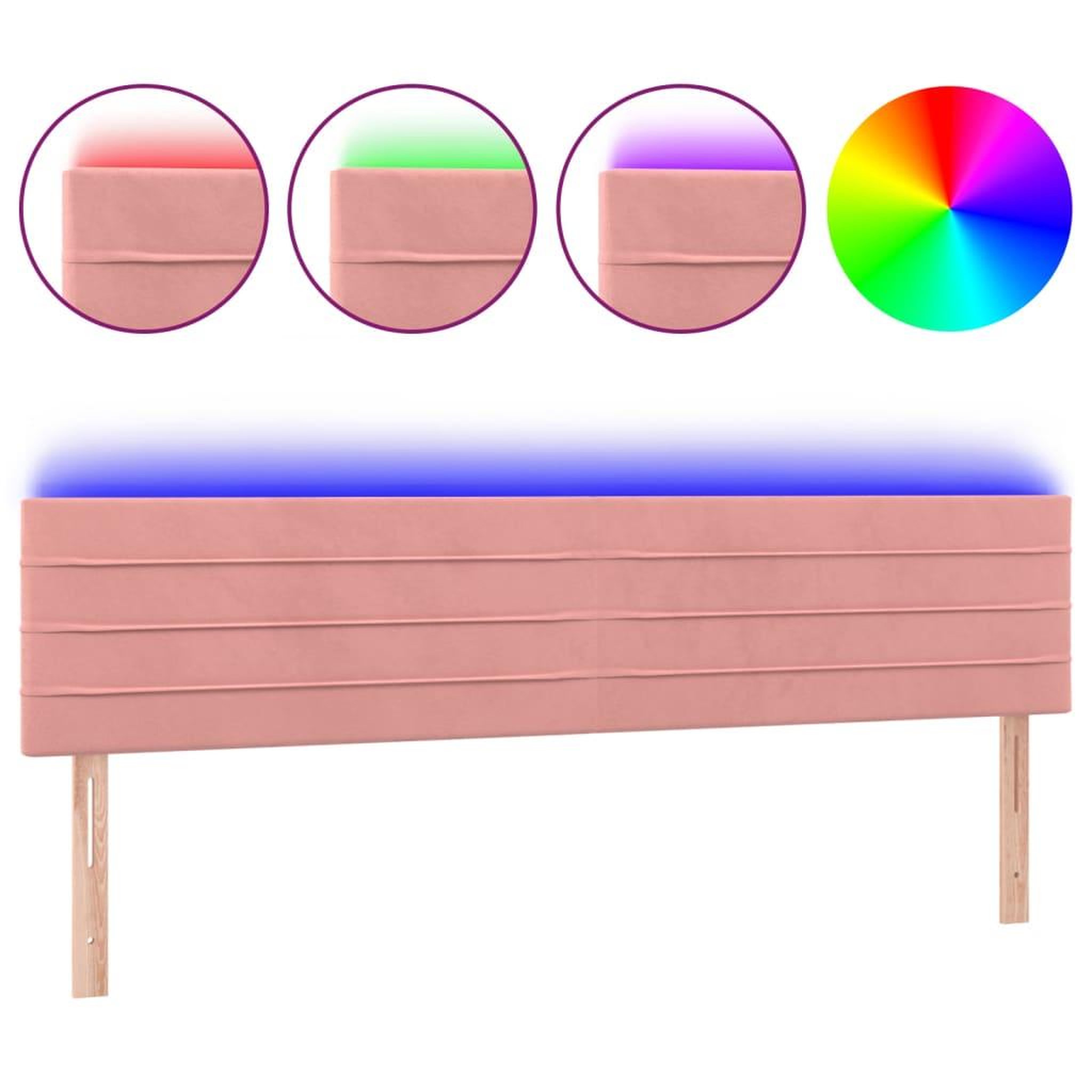 Voir la diapositive 2 : VIDAXL Tete de lit a LED Rose 200x5x78/88 cm Velours