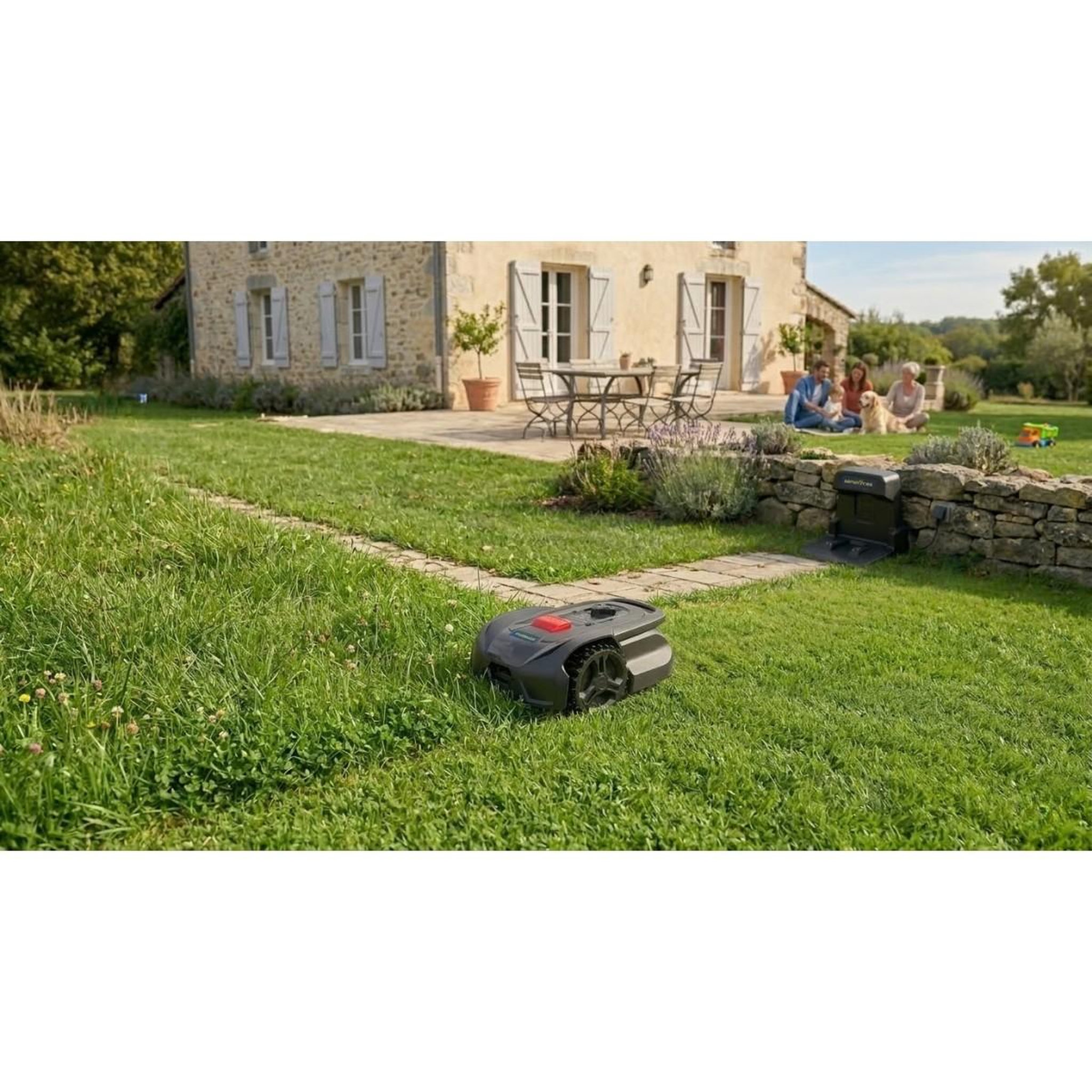 Voir la diapositive 4 : GOODYEAR Robot tondeuse sans fil 500m2 installation facile 3 lames mulching coupe ø18cm 45% retour à la base autonome goodyear