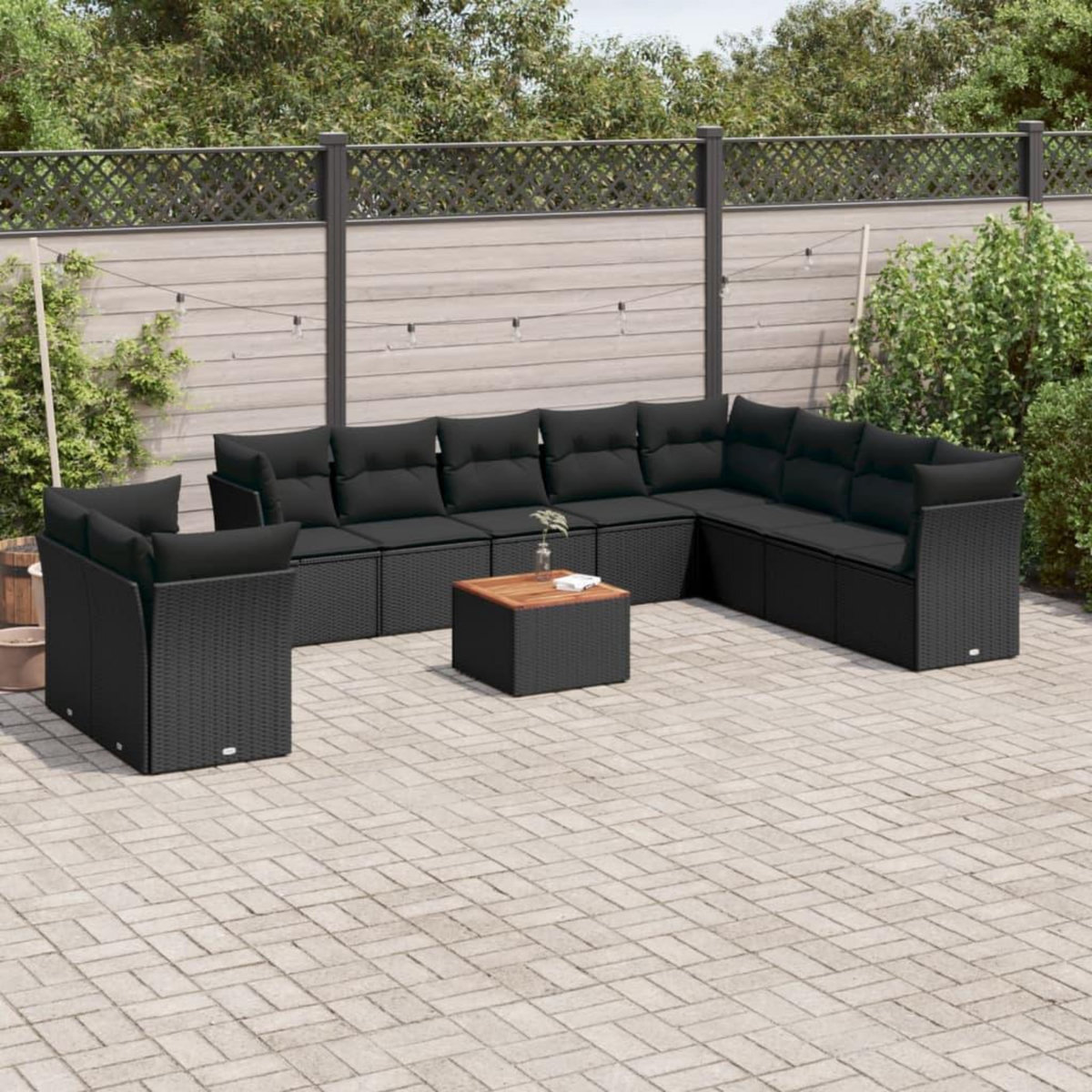 VIDAXL Salon de jardin 11 pcs avec coussins noir resine tressee