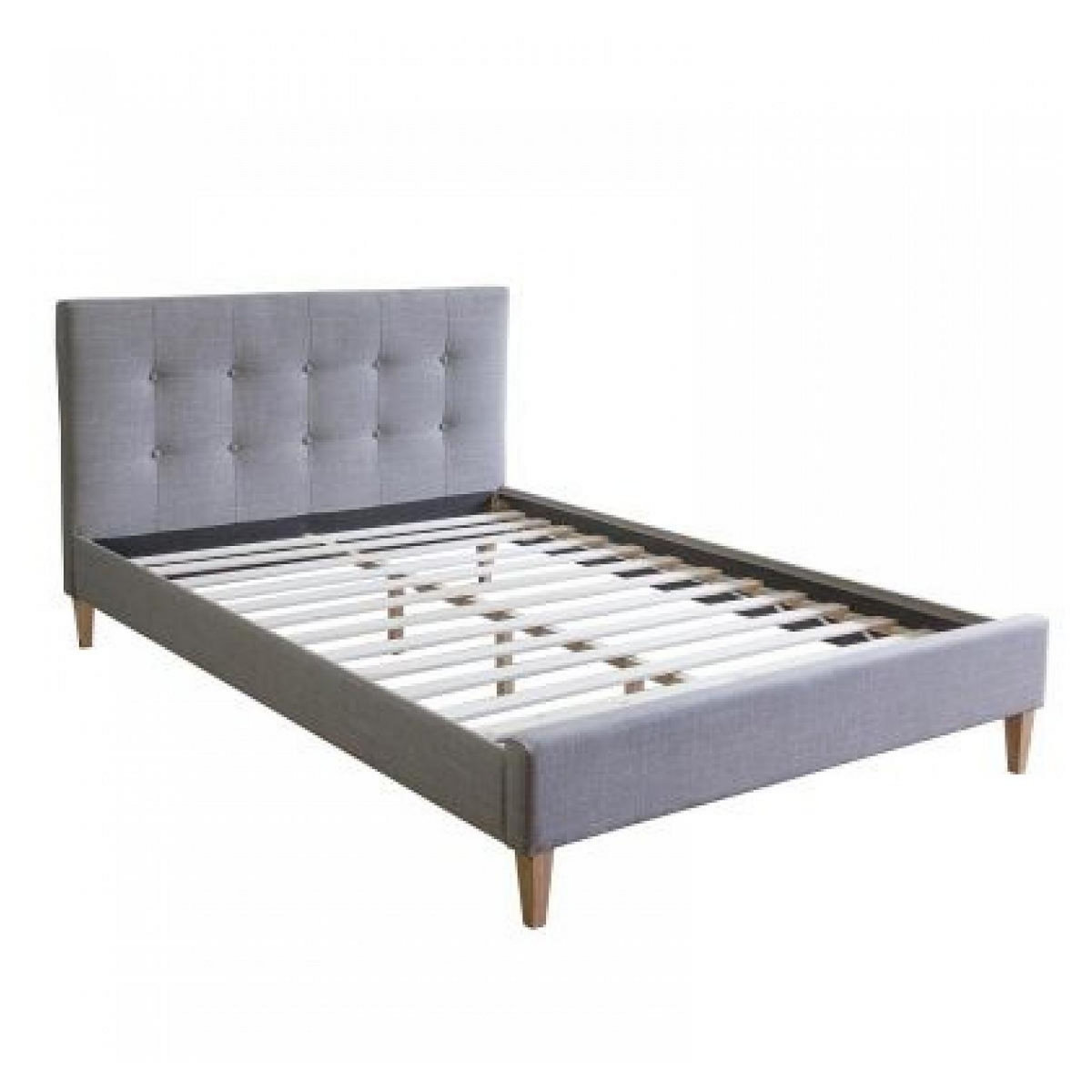 HomeStyle4U Lit capitonné avec matelas 140x200 et sommier à lattes - gris