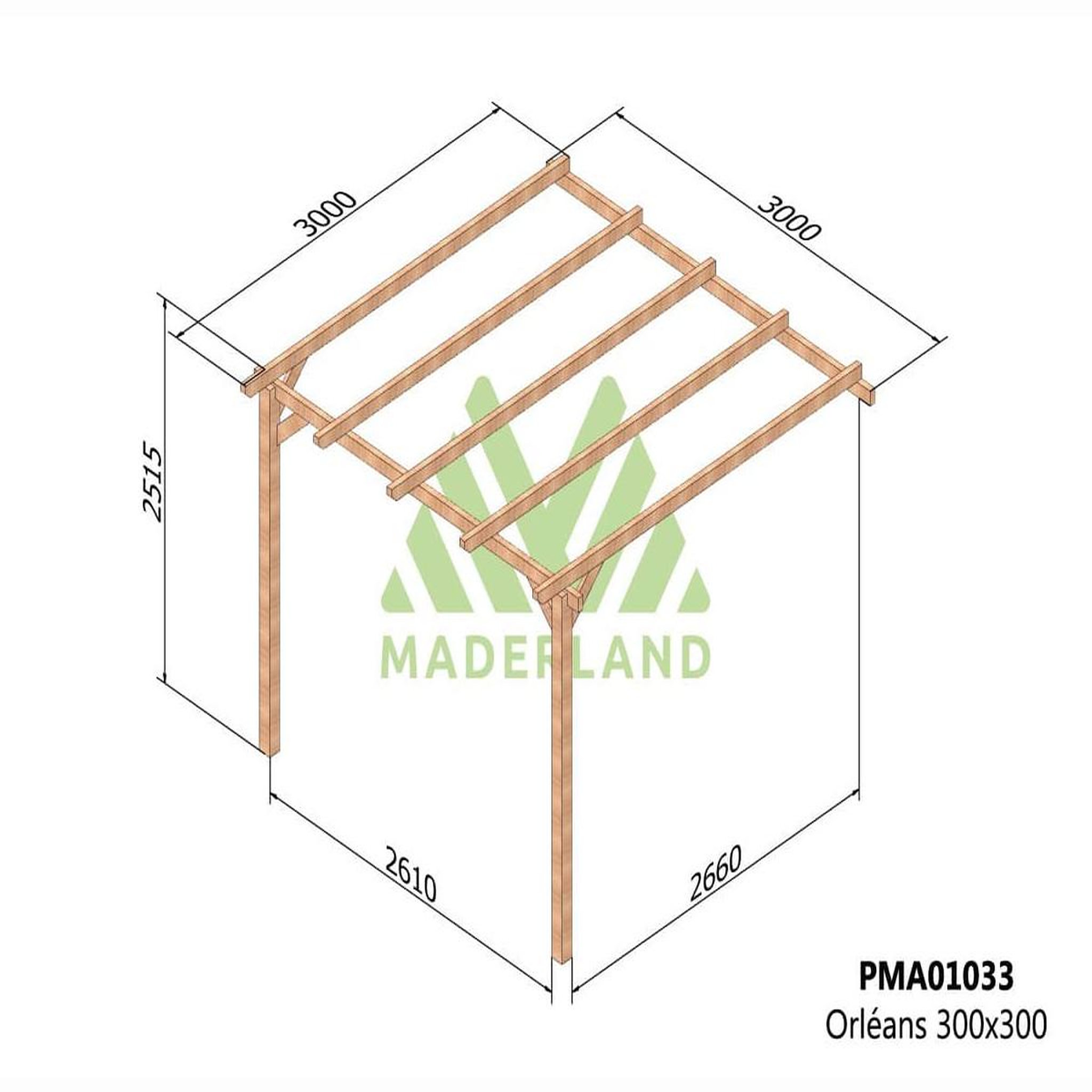 Voir la diapositive 2 : JARDIDECO Pergola adossée en bois massif orléans 300 x 300 cm- maderland