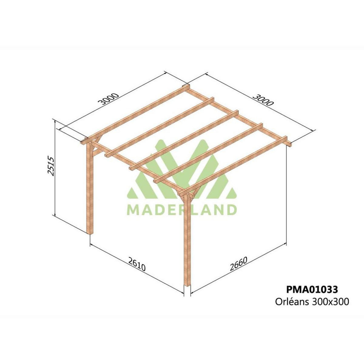 JARDIDECO Pergola adossée en bois massif Orléans 300 x 300 cm- Maderland