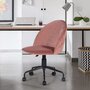  Chaise de bureau pivotante à roulettes, réglable en hauteur, velours rose et détails matelassés，56*63*86-96cm