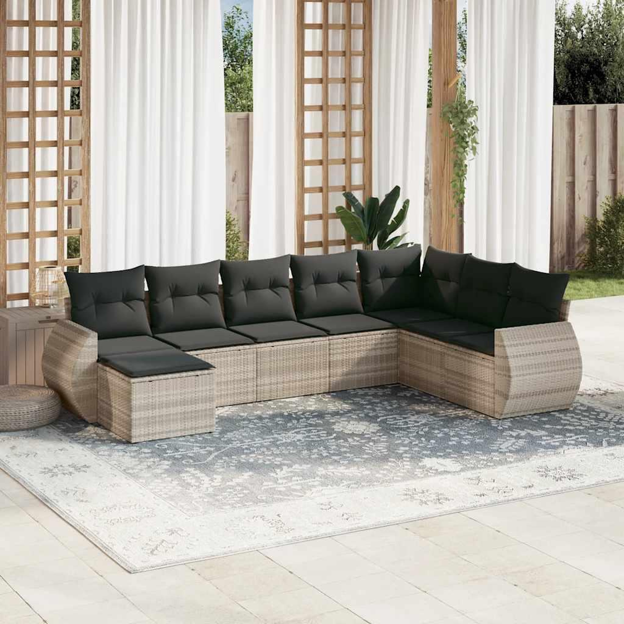VIDAXL Salon de jardin 8 pcs avec coussins gris clair resine tressee